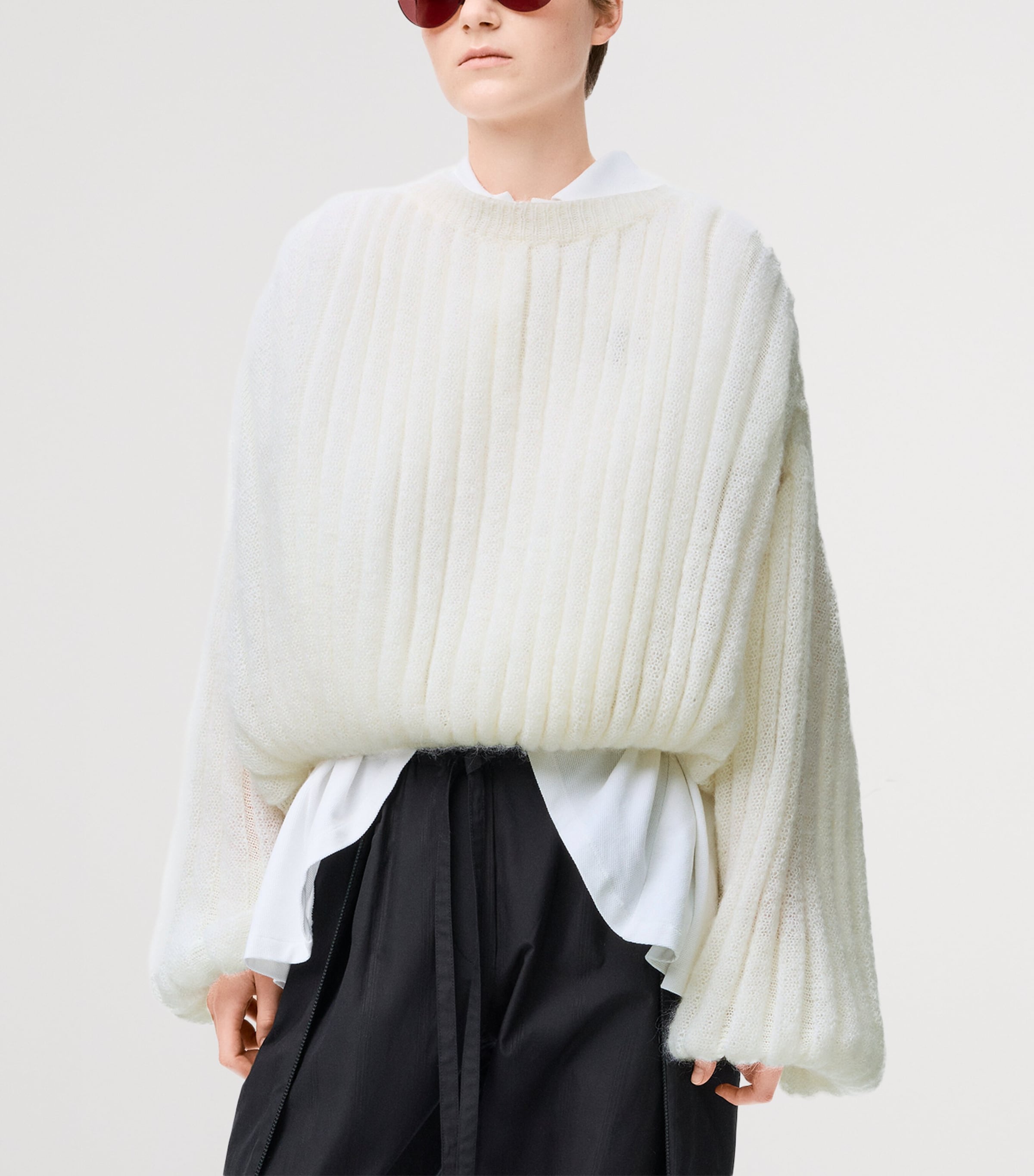 Ribbed Balloon Sweater WHITE Image 3