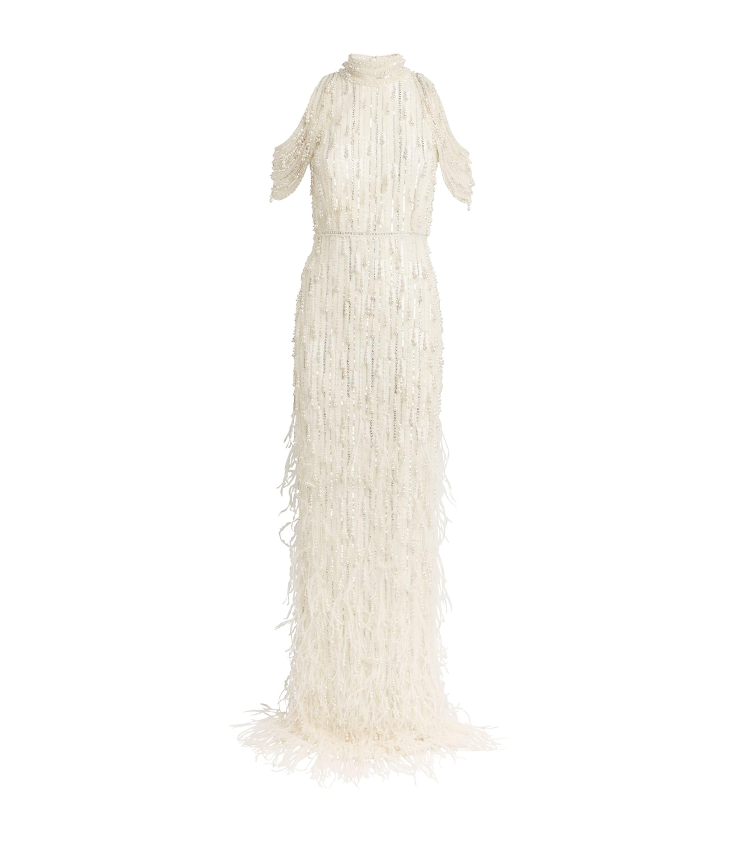 Pamella Roland Womens Feather-Trim Embellished Gown Ivory/ivory Image 1