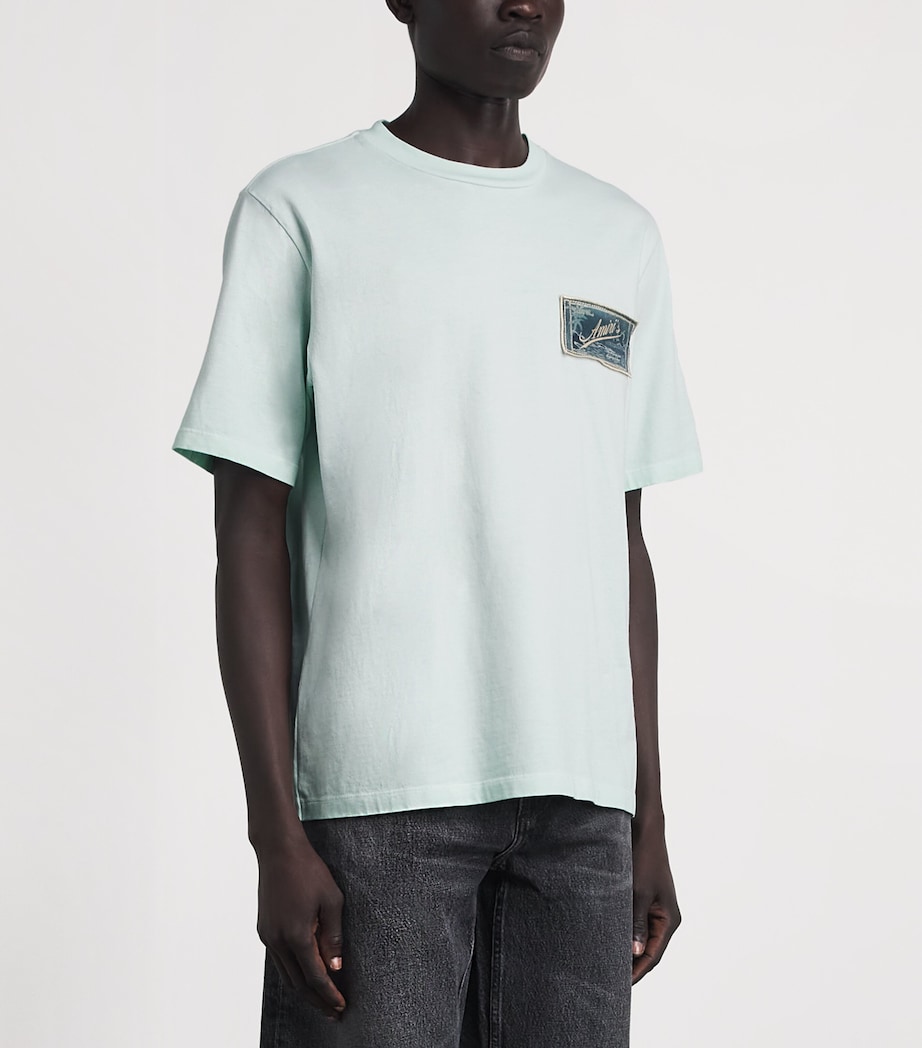 AMIRI Mens Cotton Quality Goods Patch T-Shirt Powder Teal Image 4