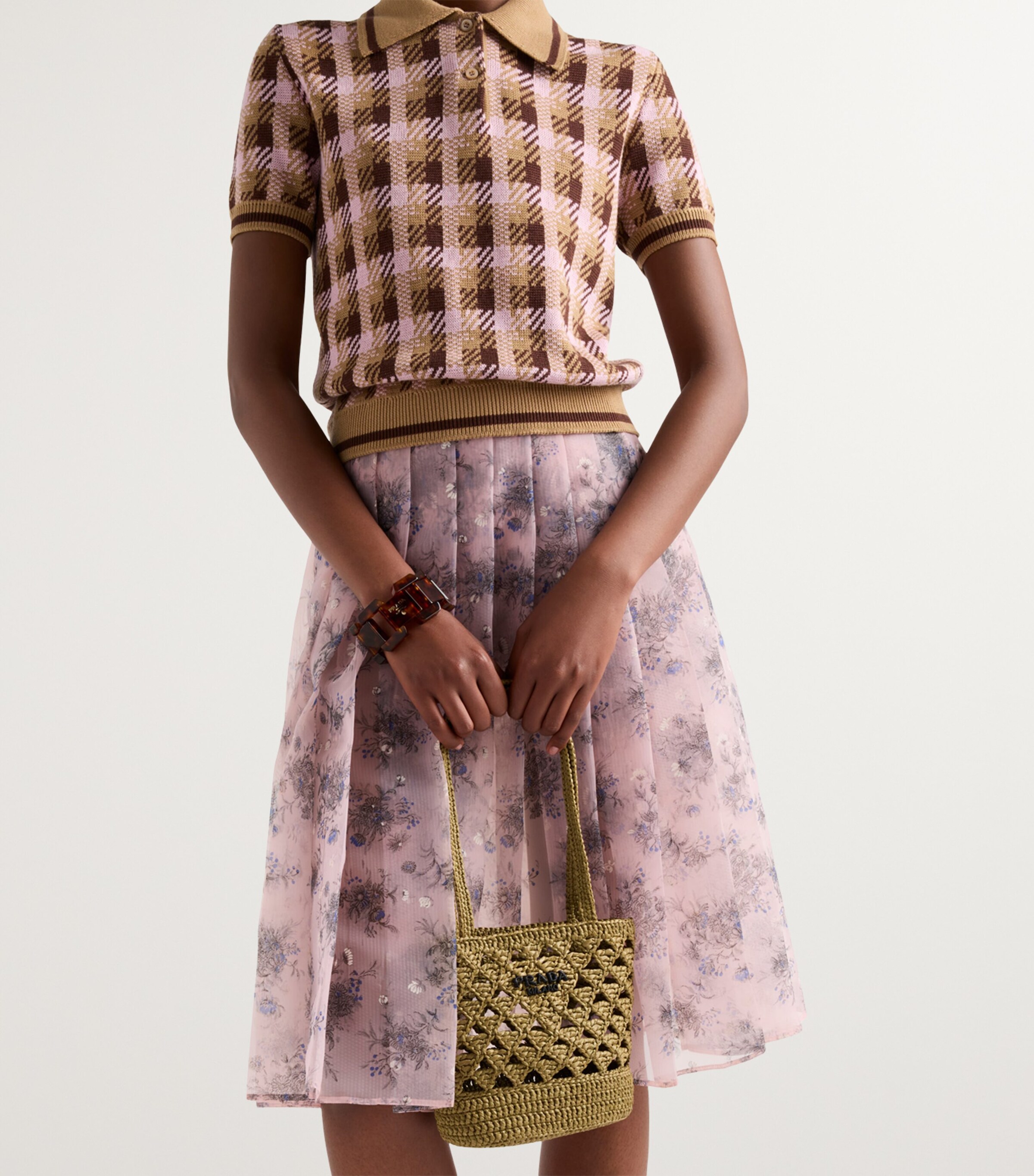 Prada Womens Pleated Floral Midi Skirt Image 4