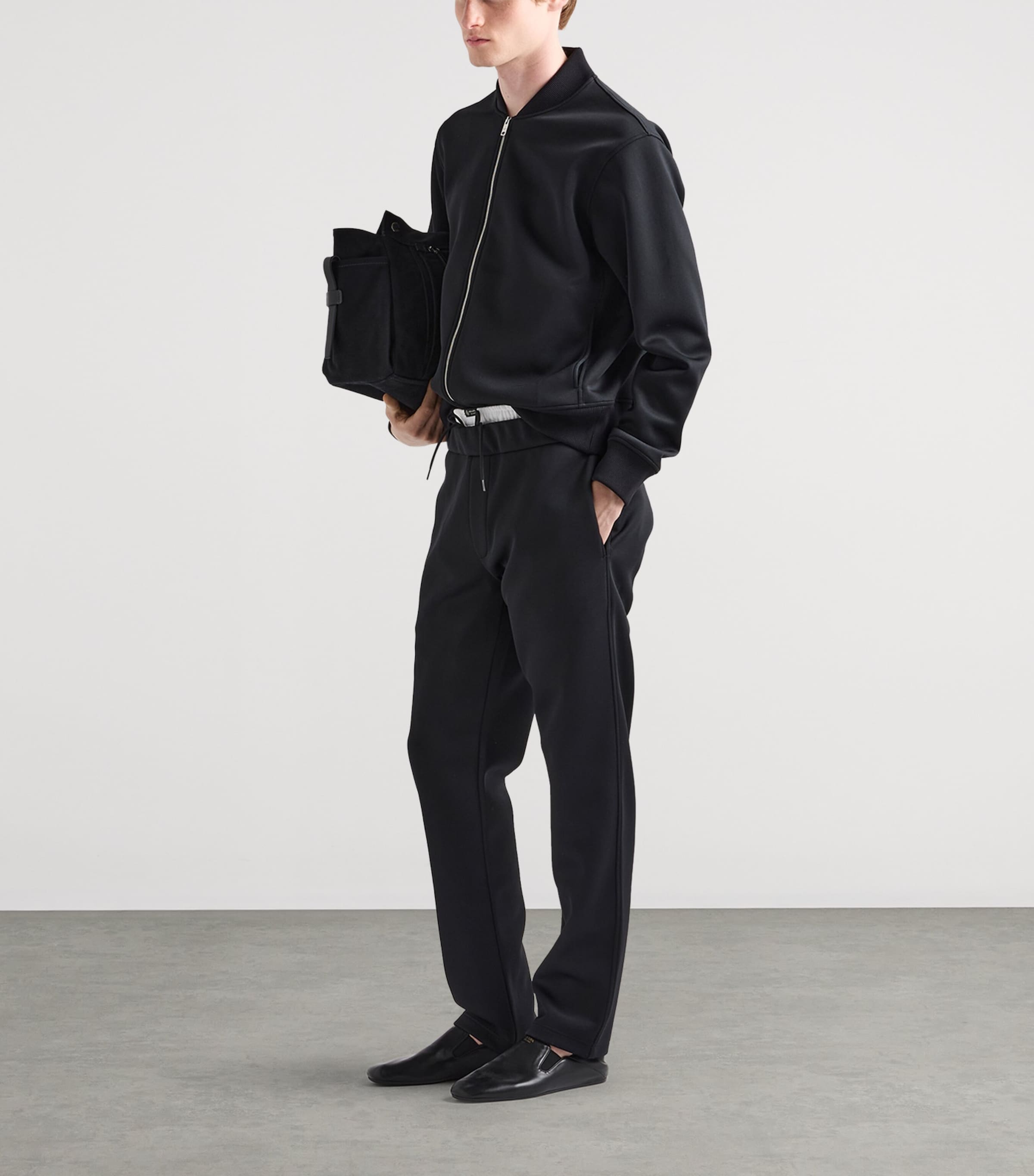 Prada Mens Jersey Bomber Jacket Black Image 2