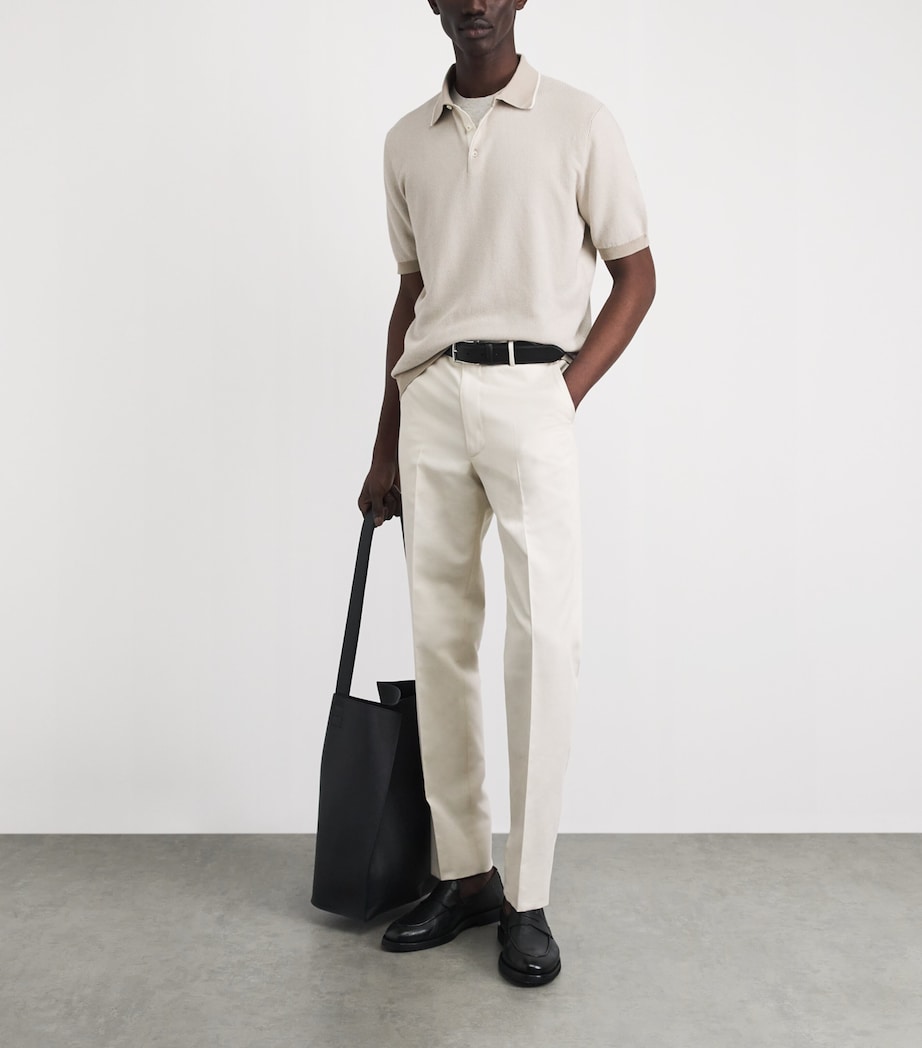 Corneliani Mens Cotton Two-Tone Polo Shirt Natural / Beige Image 2