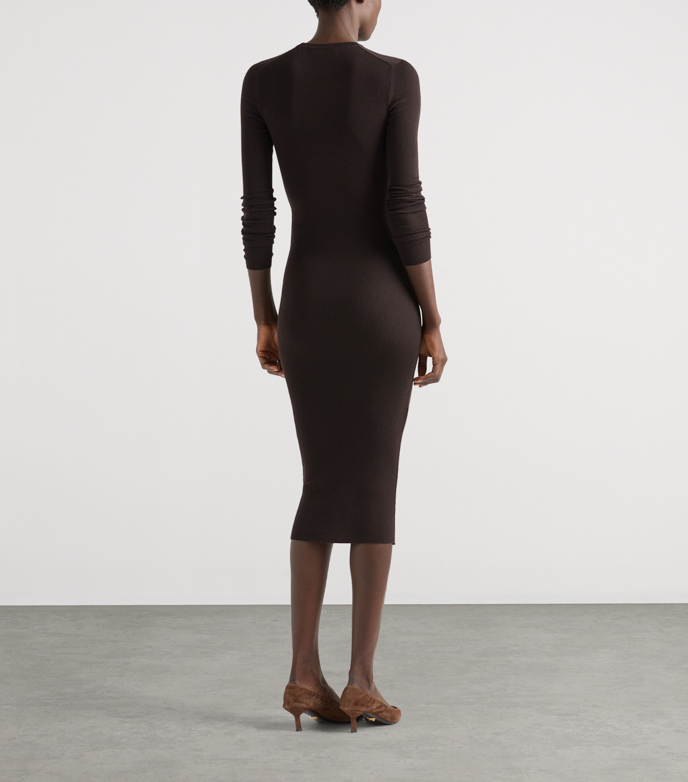 Prada Womens Wool Triangle Charm Midi Dress Image 5