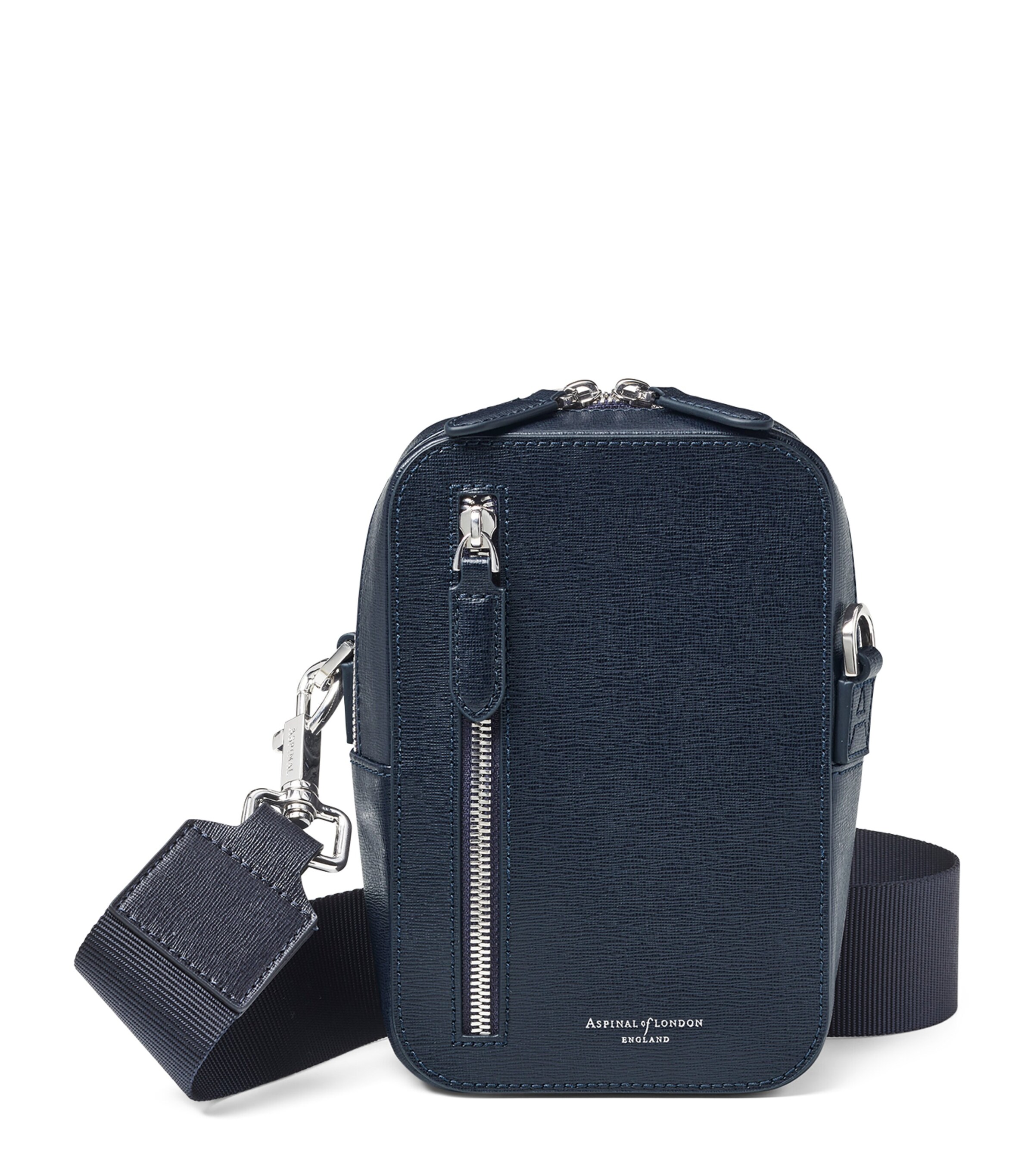 Aspinal Of London Leather Reporter North South Cross-Body Bag Navy Image 1