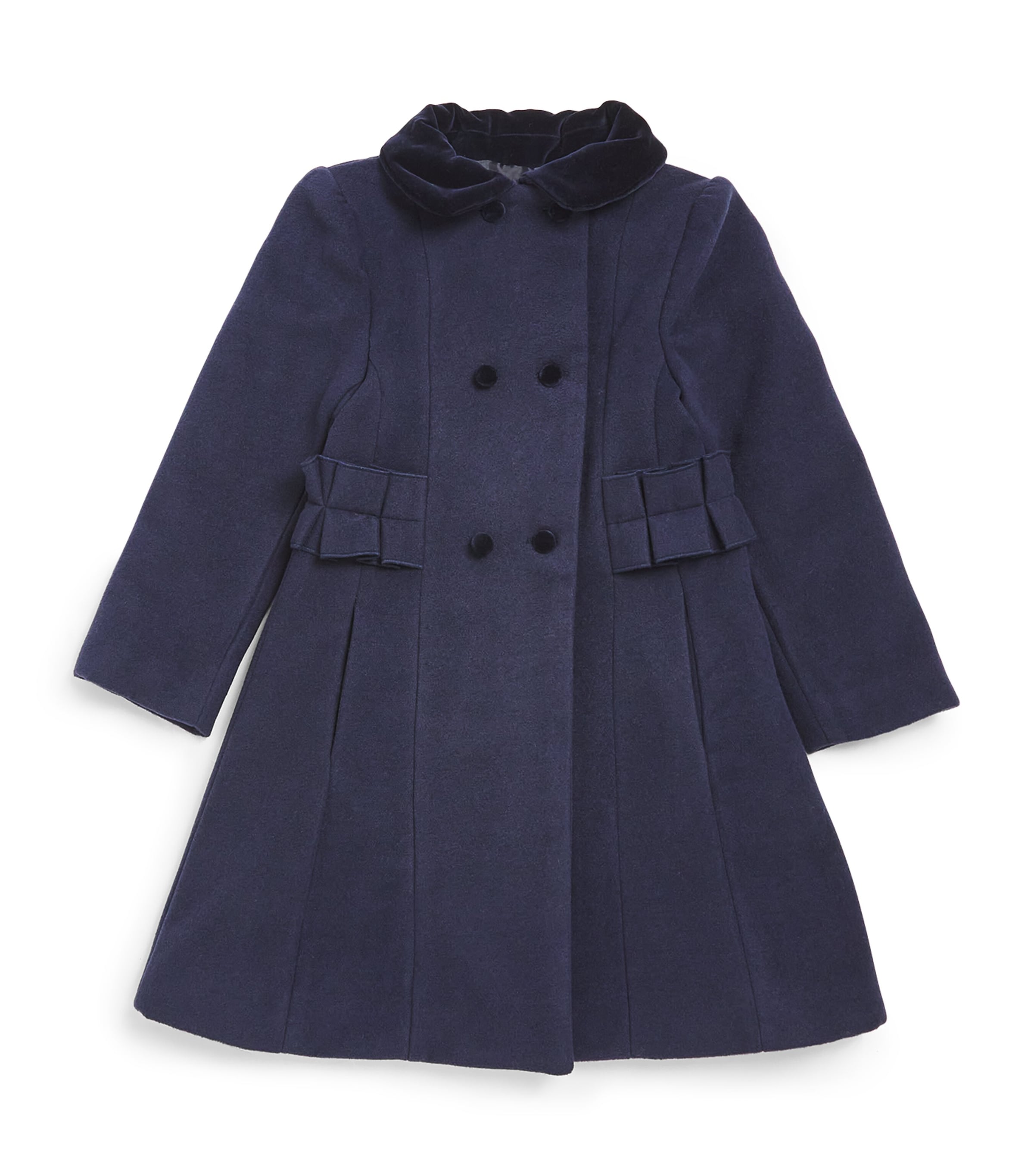 Patachou Kids' Velvet-trim Pea Coat In Blue