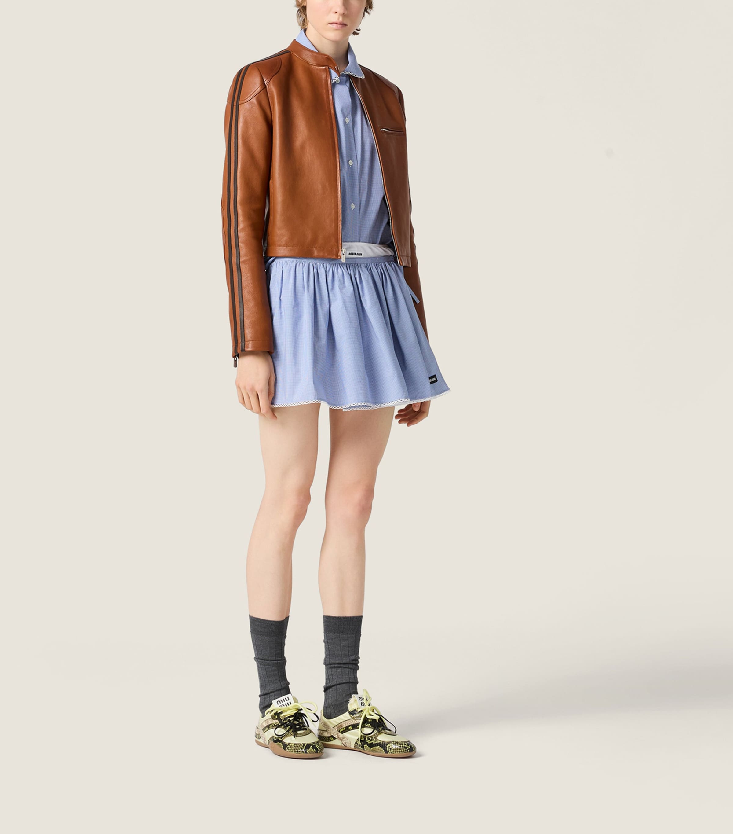 Miu Miu Womens Gingham Side-Tie Mini Skirt Image 2