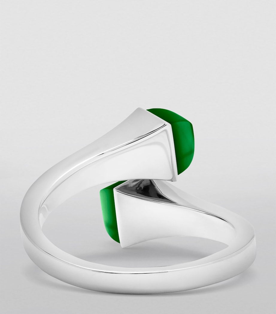 Midi White Gold, Diamond and Green Agate Cleo Ring WHITE GOLD Image 3