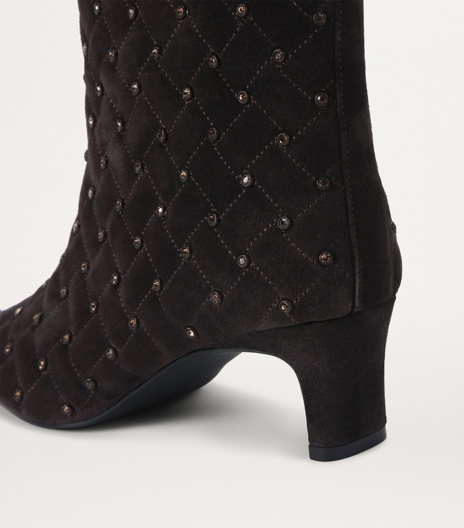 Leather Cyrstal Embellished Regent Boots DARK BROWN Image 4