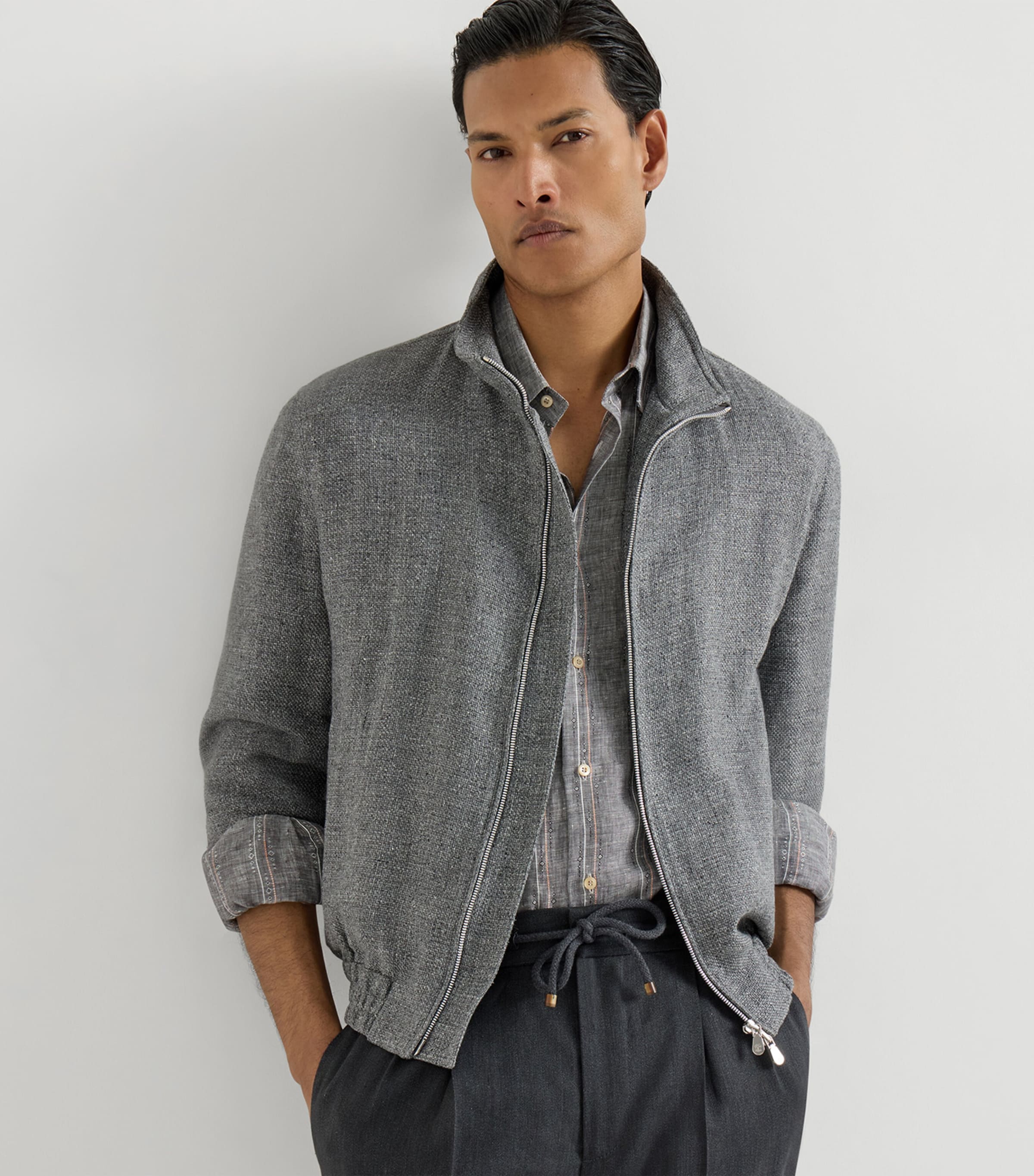 Silk-Linen-Wool Bomber Jacket C032 Image 3