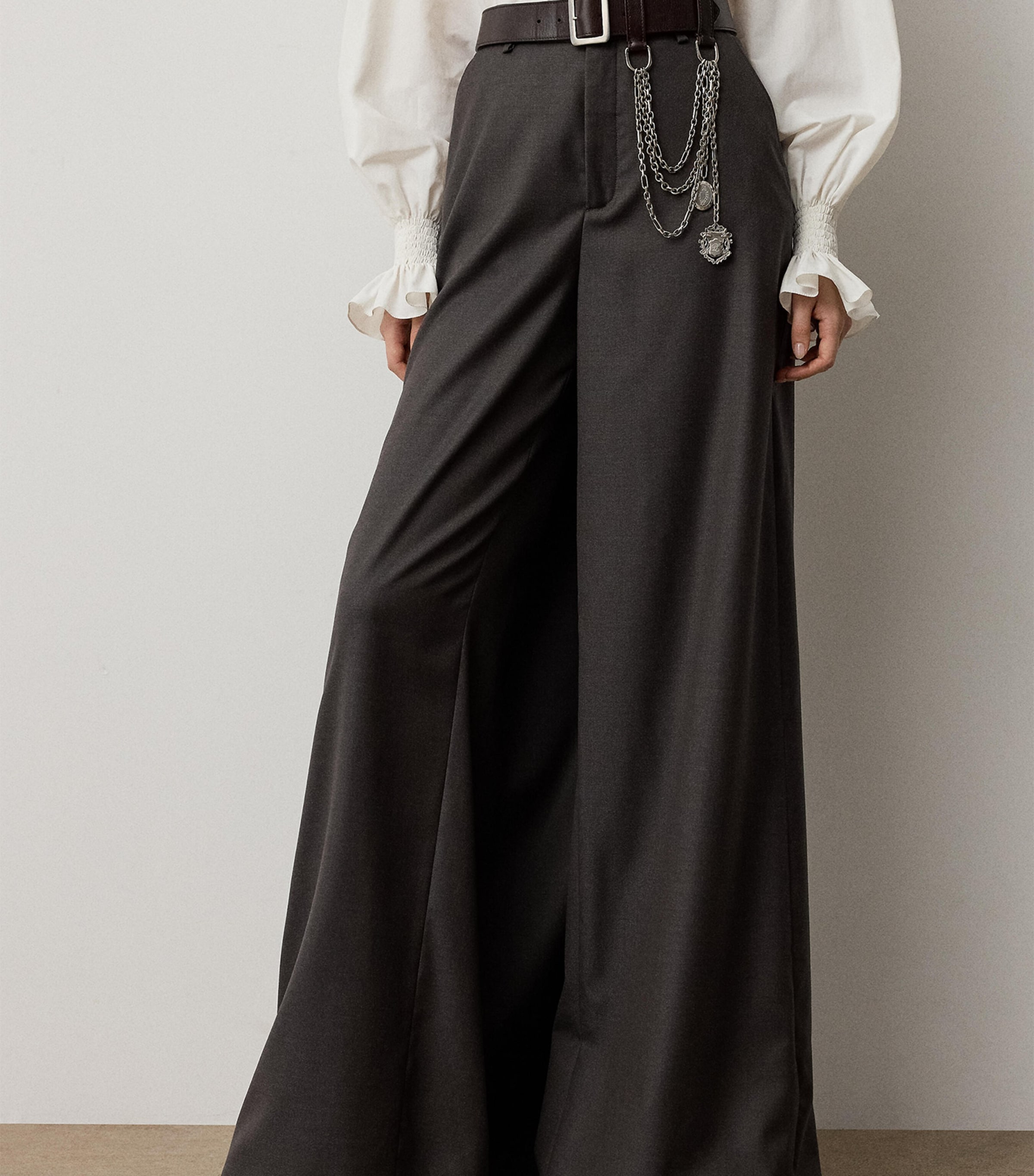 Ralph Lauren Collection Womens Wool-Silk Elba Trousers Taupe Grey Melange Image 2