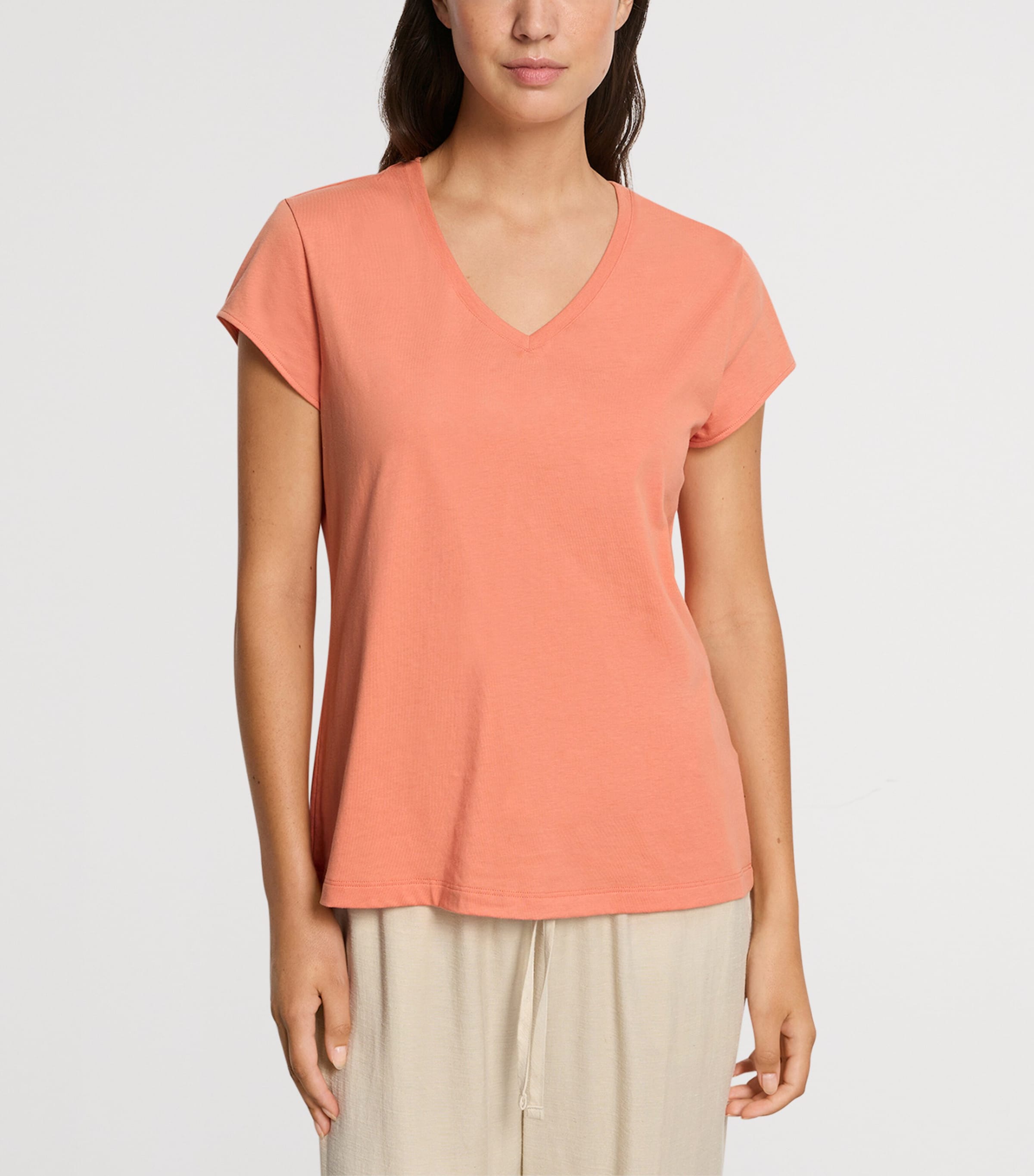Hanro Womens Organic Cotton V-Neck T-Shirt Light Carnelian Image 2
