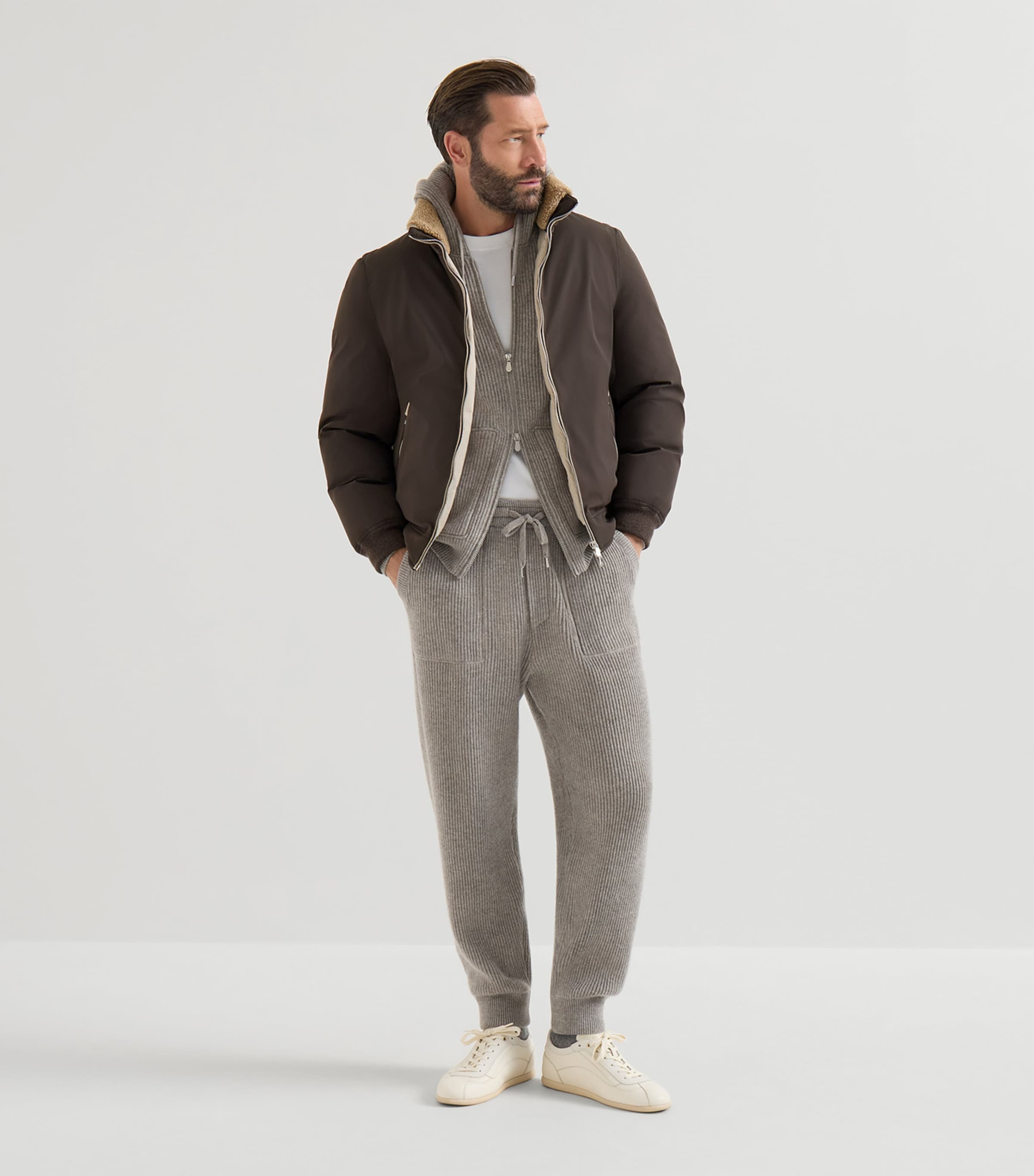 Brunello Cucinelli Mens Cashmere Rib-Knit Zip-Up Cardigan Image 5