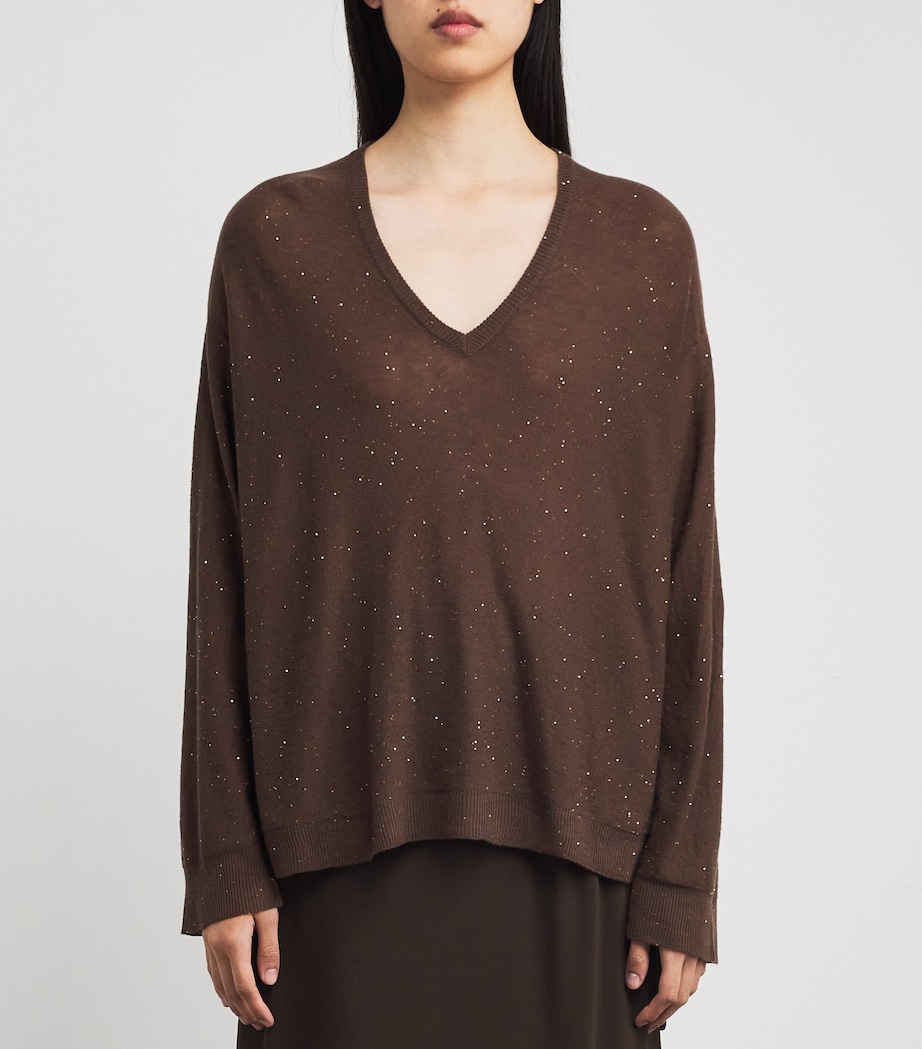 Wool Sequin V-Neck Sweater 1269 EBANO Image 3