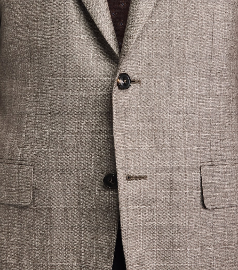 Canali Mens Silk-Cashmere Check Blazer Beige Image 3