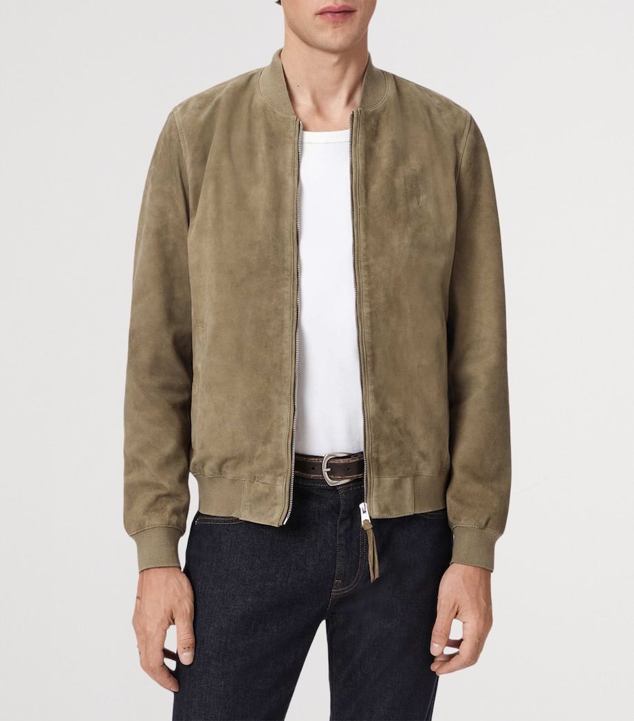 AllSaints Mens Suede Morten Bomber Jacket Olive Green Image 3