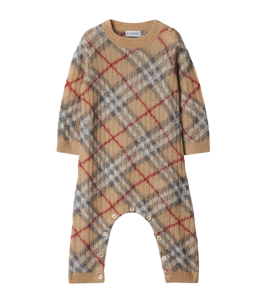 Alpaca-Silk-Wool Check Playsuit (1-18 Months) PALE STONE IP CHECK Image 1