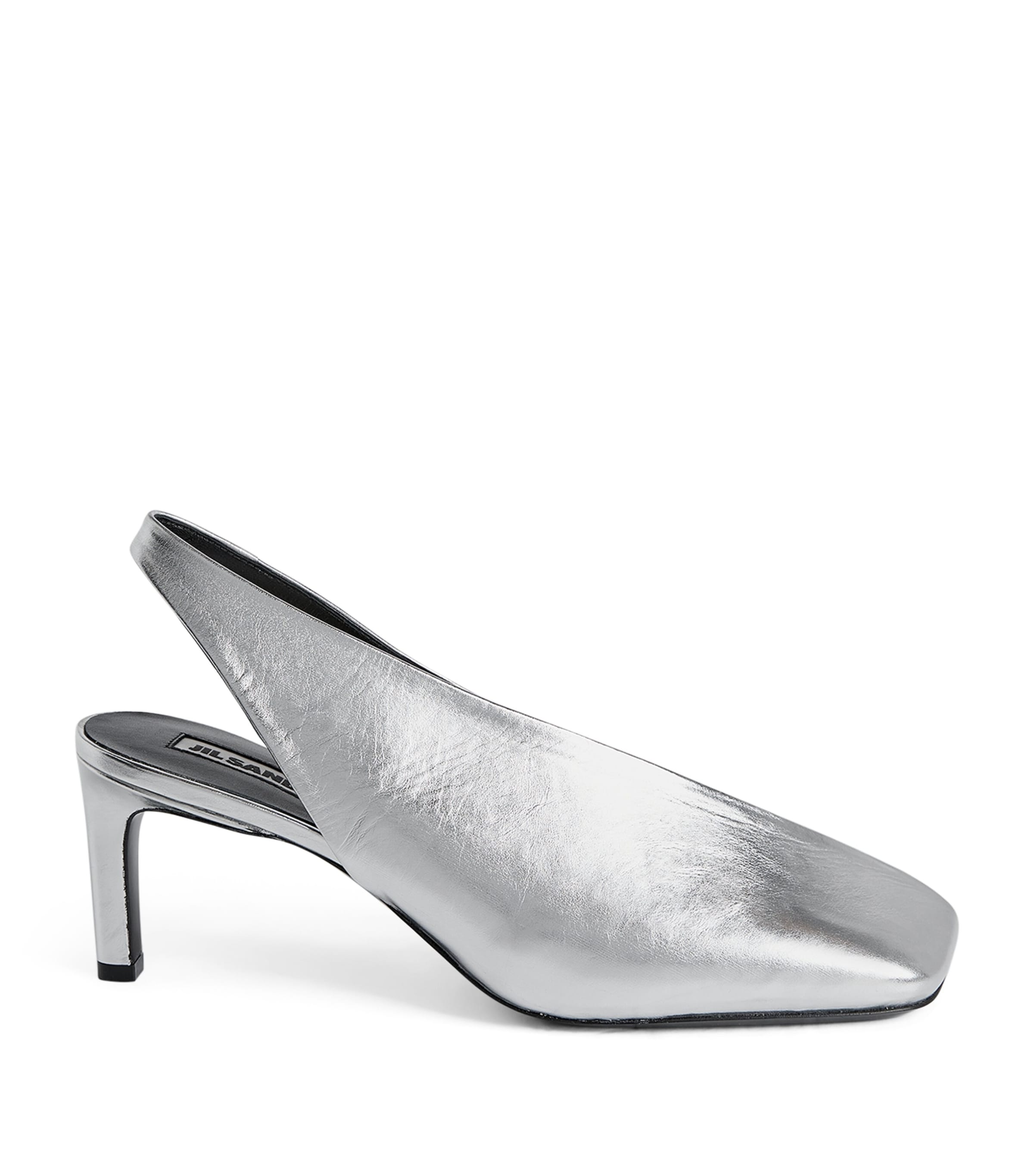 Jil Sander Metallic-finish Square Toe Leather Pumps In Grey