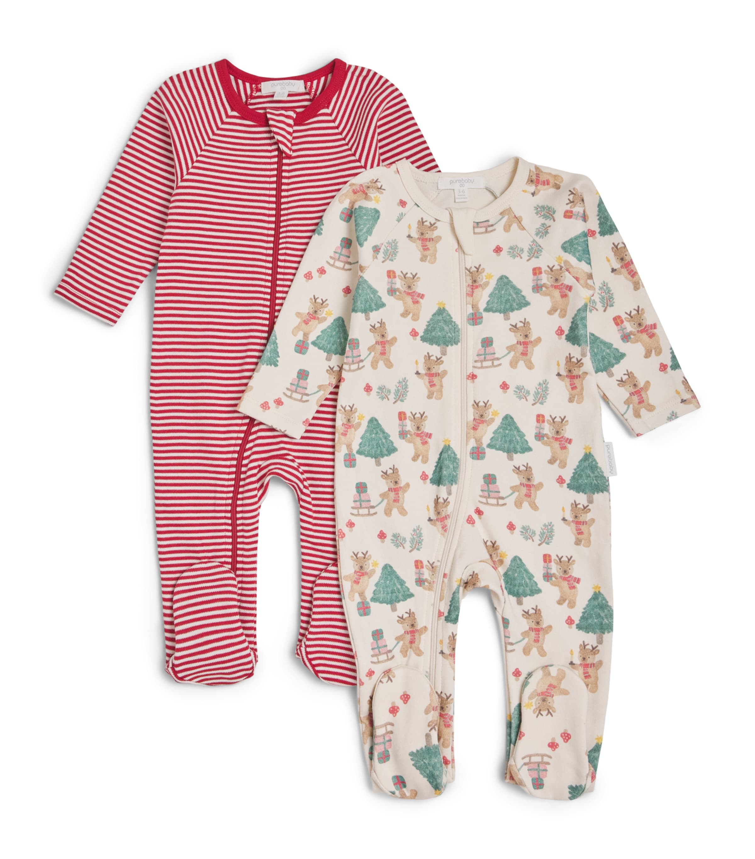 Purebaby Set of 2 Organic Cotton All-In-Ones (0-6 Months) Deer Christmas Print Image 1