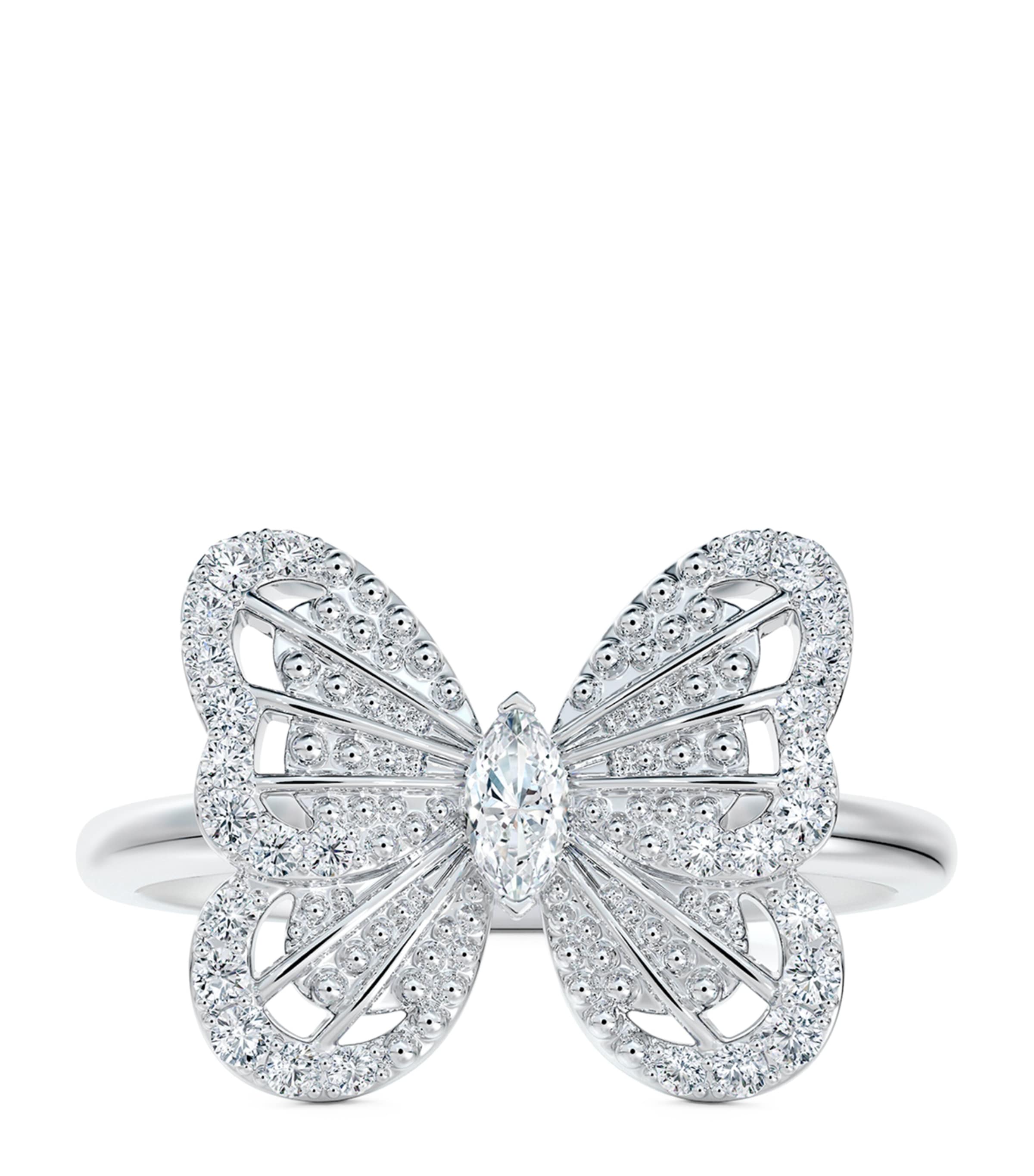 De Beers White Gold And Diamond Portraits Of Nature Butterfly Ring In Silver