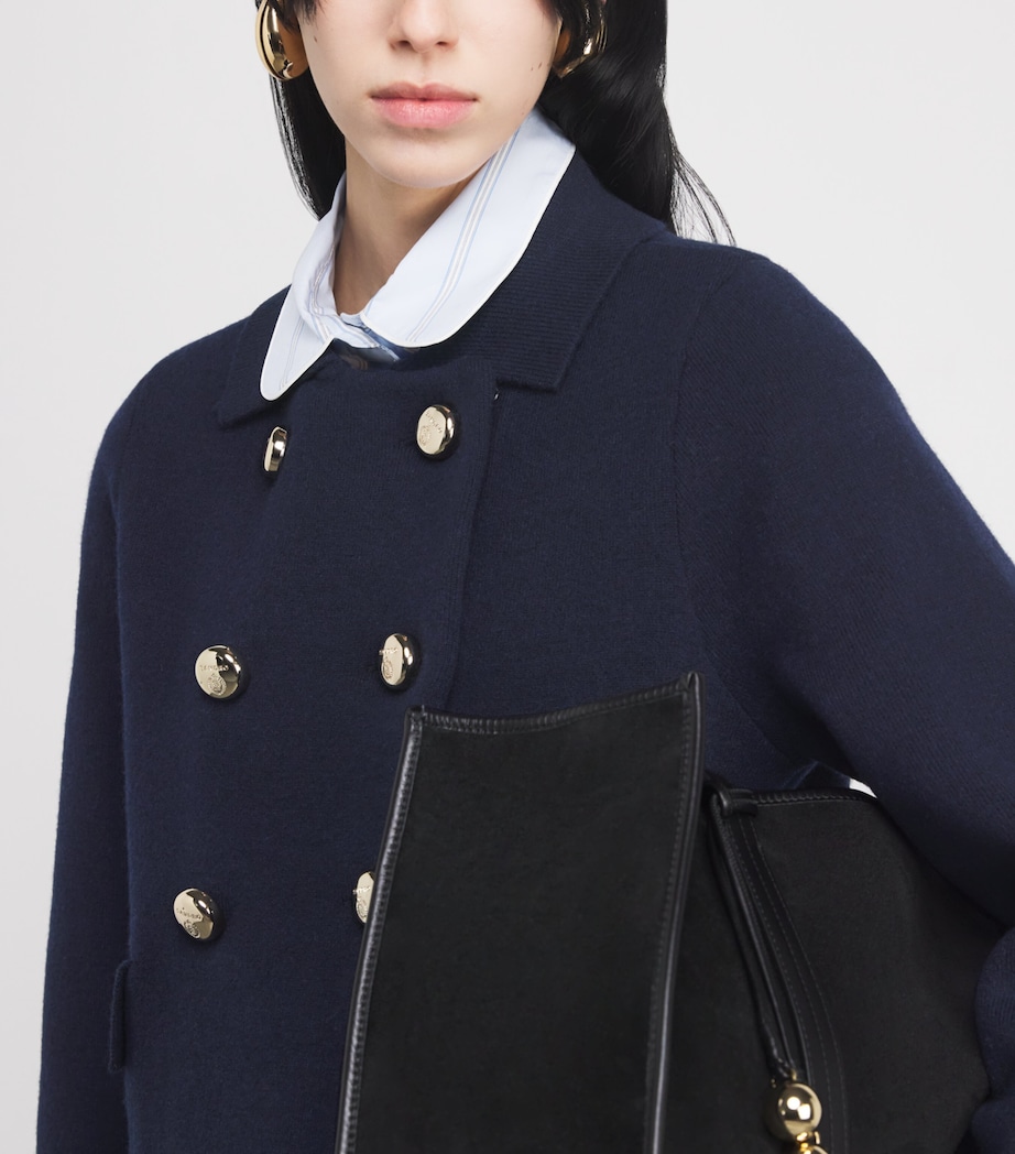 Wool-Blend Double-Breasted Cardigan NAVY BLUE Image 6