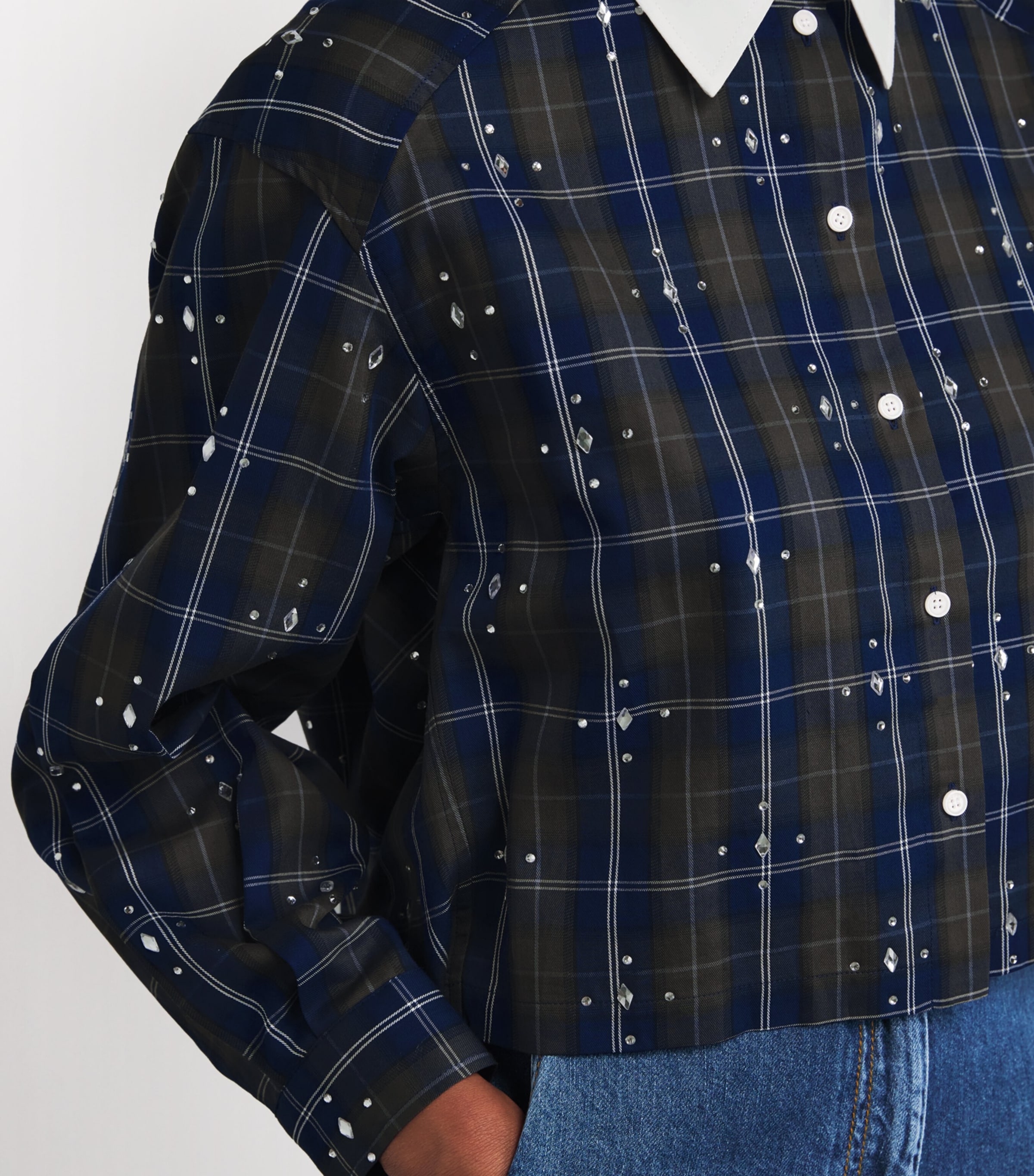 Sandro Paris Blue Rhinestone-Embellished Check Shirt | Harrods US