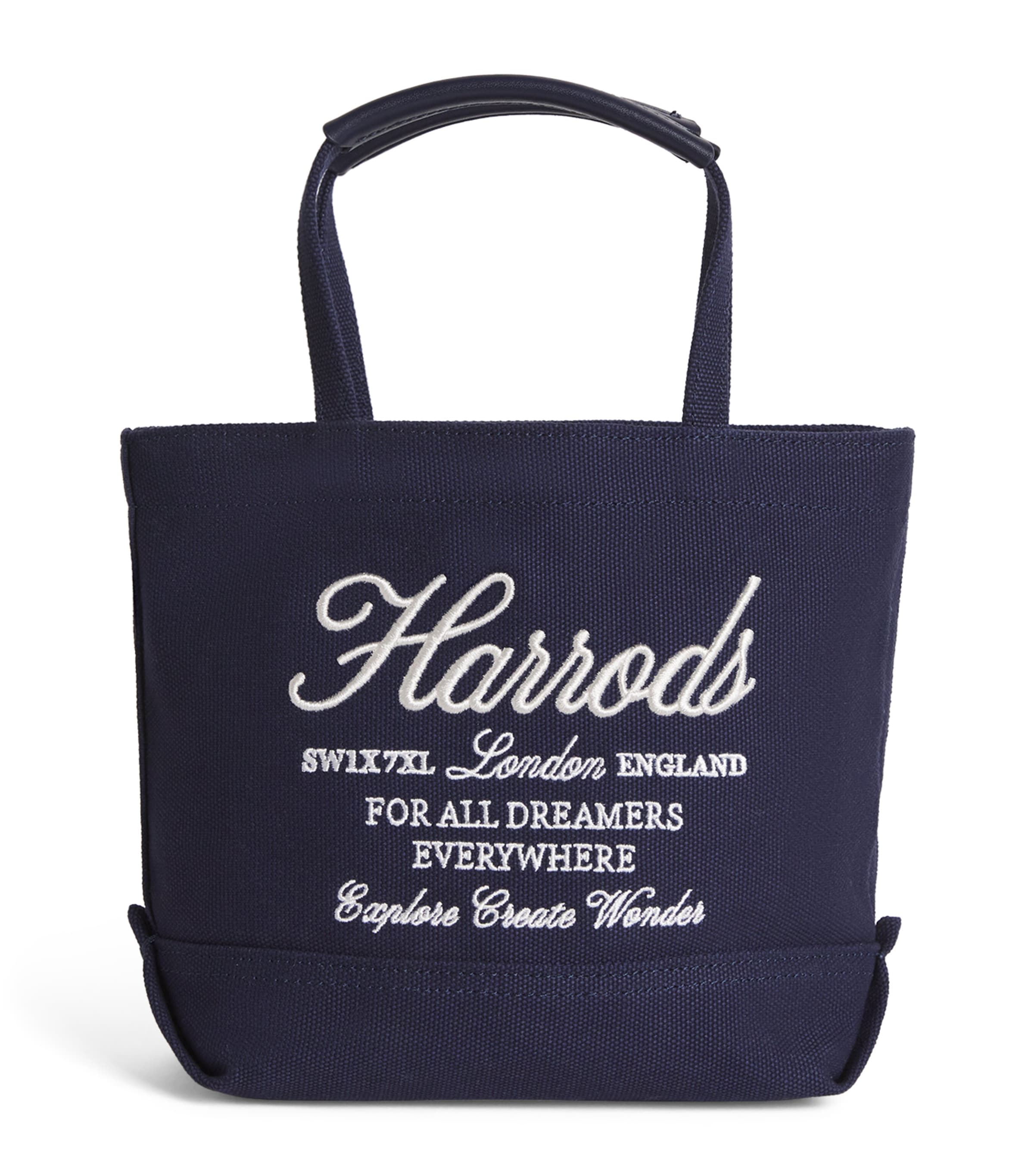Harrods Small Embroidered Logo Tote Bag In Blue