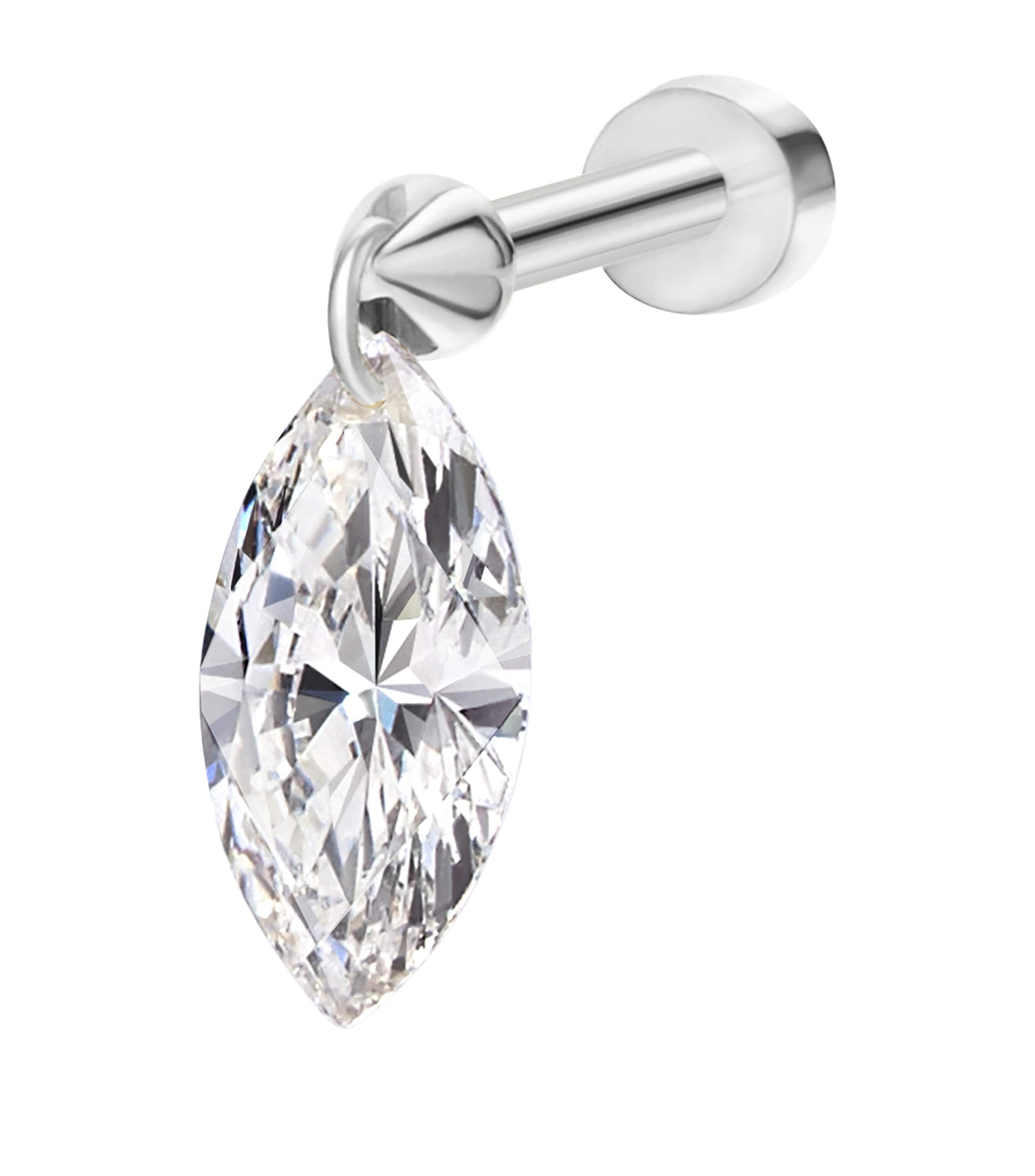 Maria Tash White Gold Floating Marquise Diamond Charm Threaded Stud Earring (7mm) White Gold Image 3