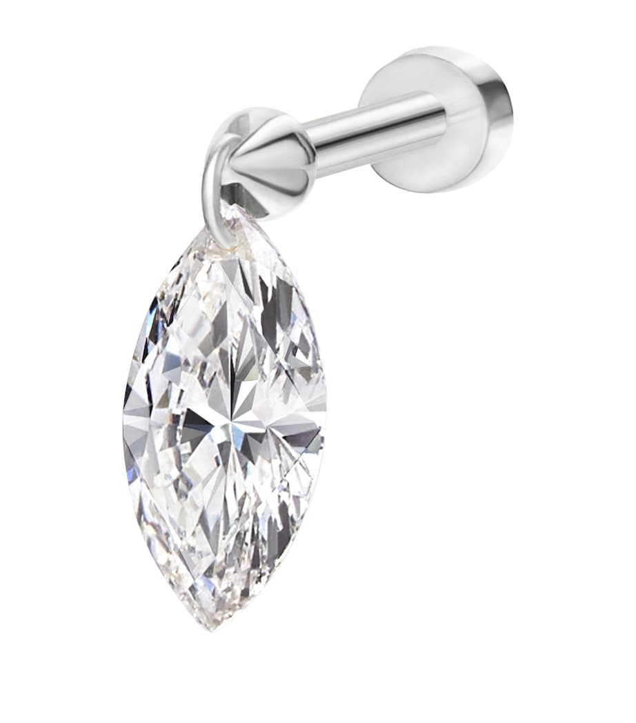 Maria Tash White Gold Floating Marquise Diamond Charm Threaded Stud Earring (7mm) White Gold Image 3