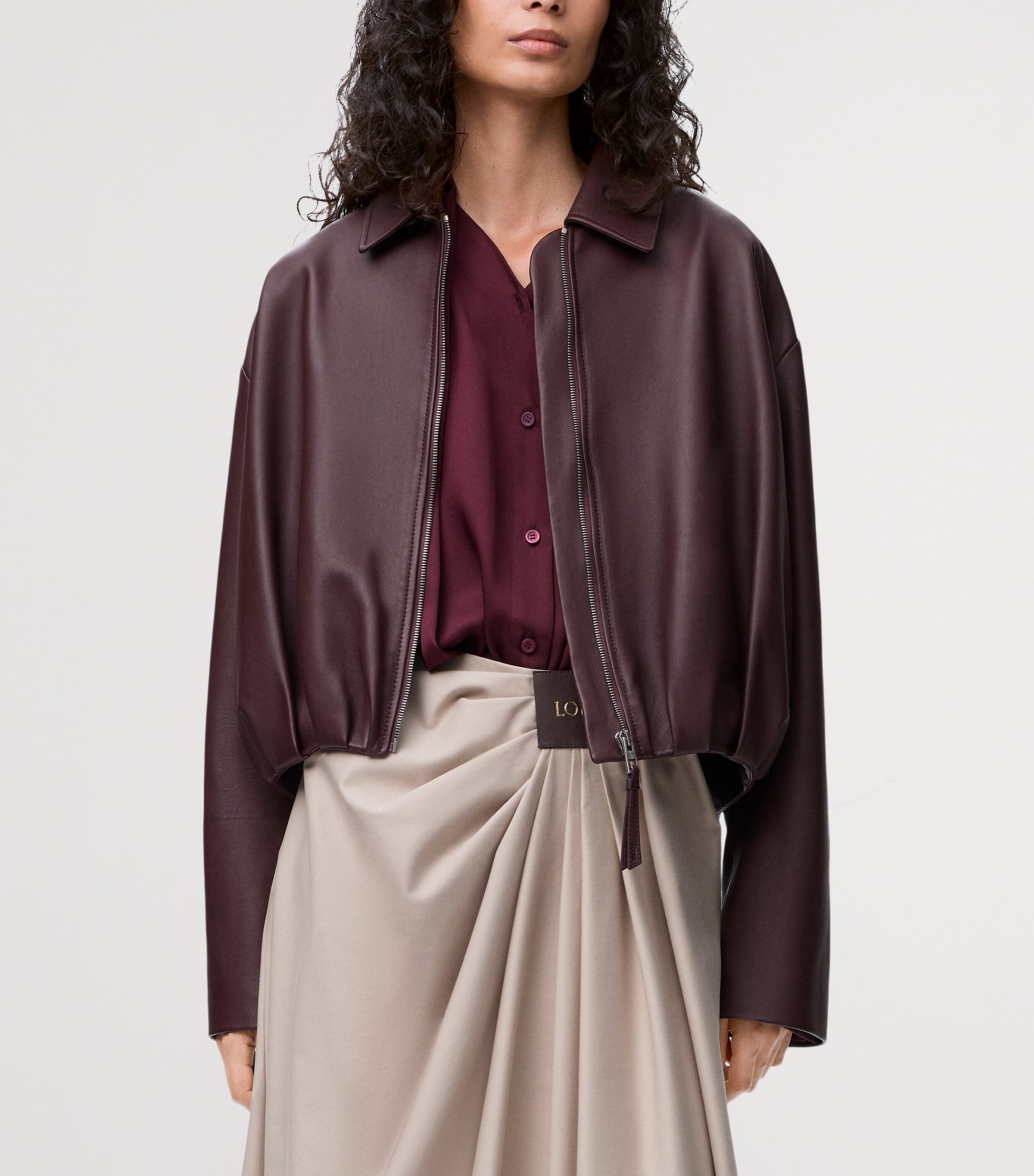 Leather Draped Bomber Jacket BURGUNDY Image 3
