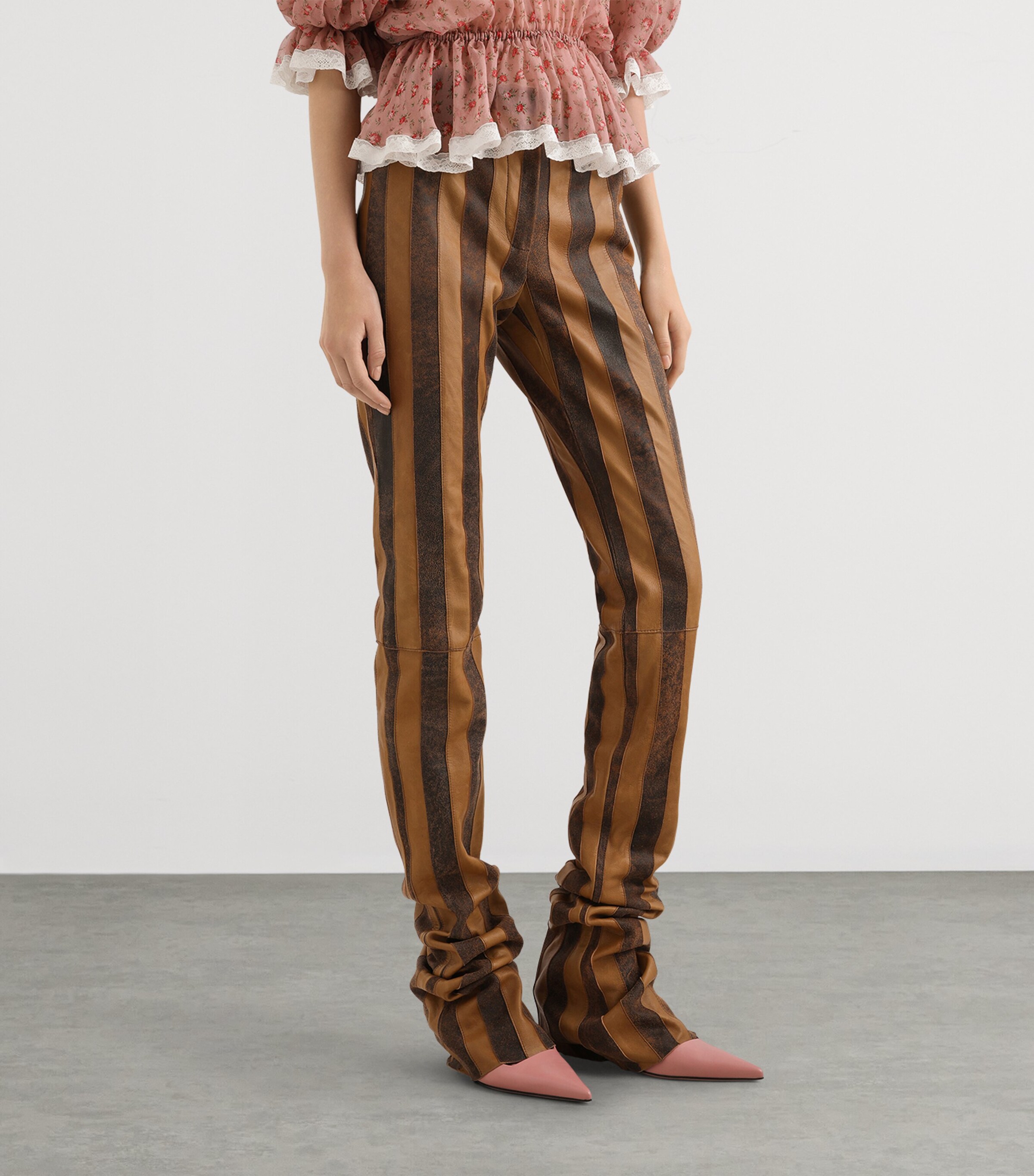 Dolce&Gabbana Womens Leather Striped Slim Trousers Comb Image 4