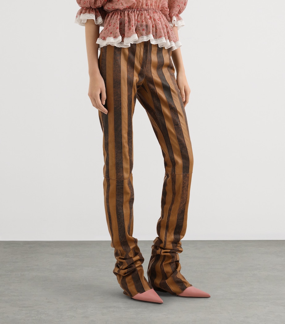 Dolce&Gabbana Womens Leather Striped Slim Trousers Comb Image 4