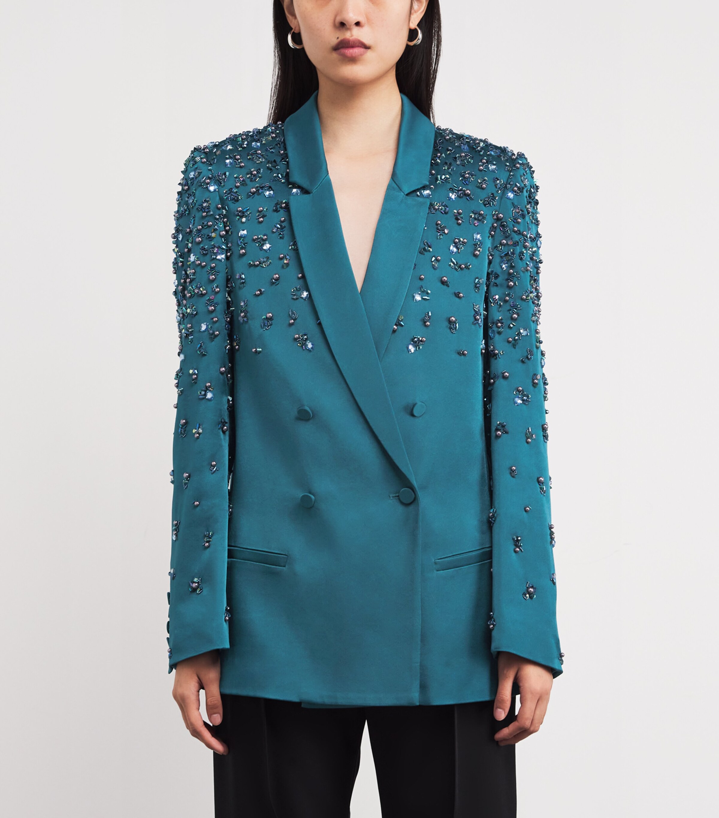 Satin Embellished Blazer DARK TEAL Image 3