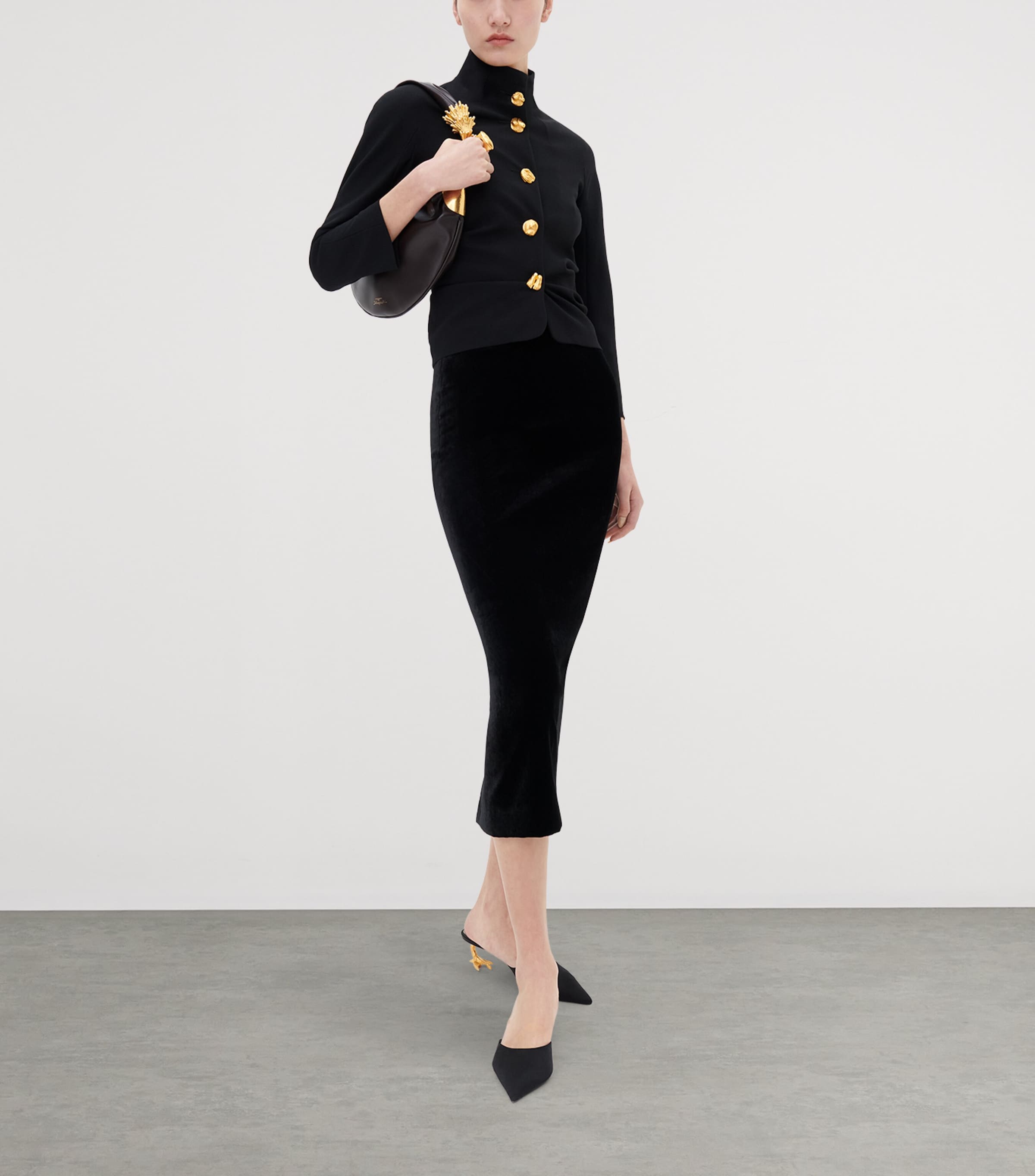 Schiaparelli Womens Wool-Blend Pleated High-Neck Blazer Nude Image 2