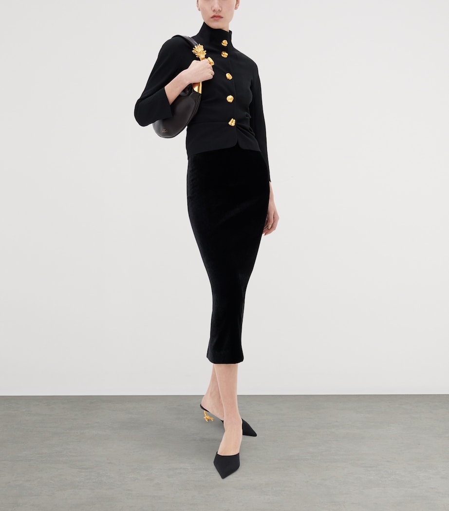 Schiaparelli Womens Wool-Blend Pleated High-Neck Blazer Nude Image 2