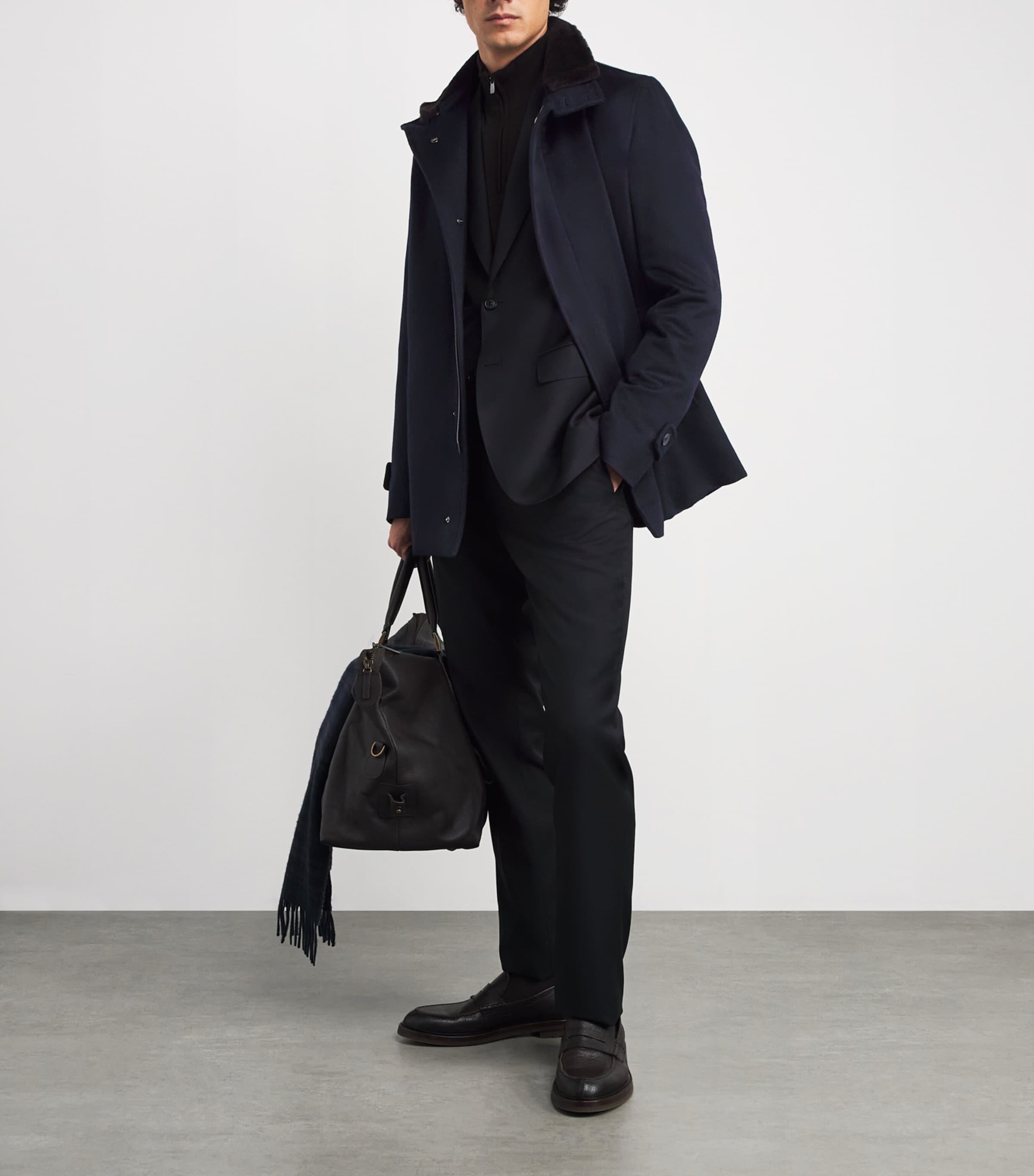 Cashmere Shearling-Trim Car Coat 9290 BLUE Image 2