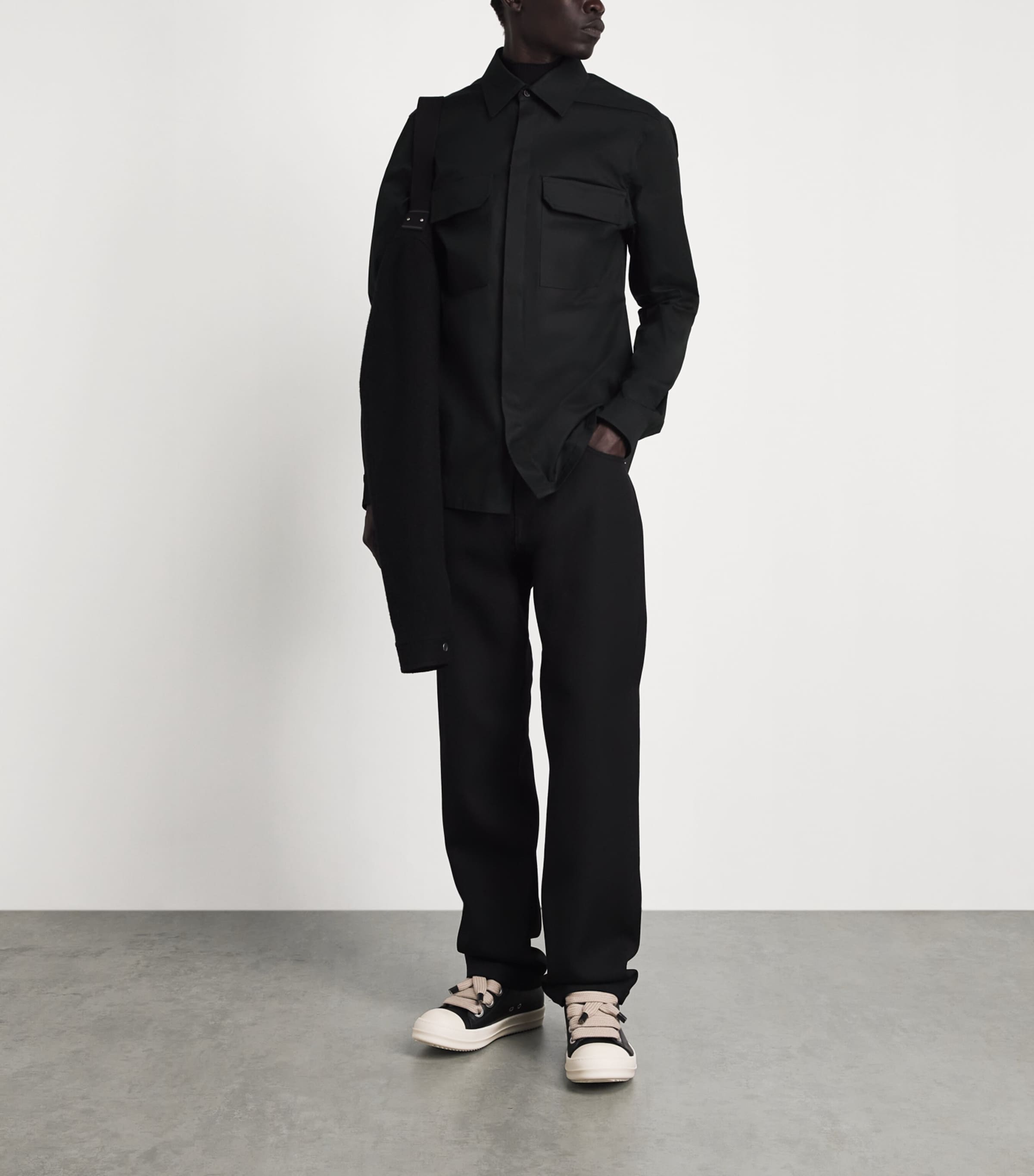 Rick Owens Mens Cotton Poplin Work Shirt Black Image 2