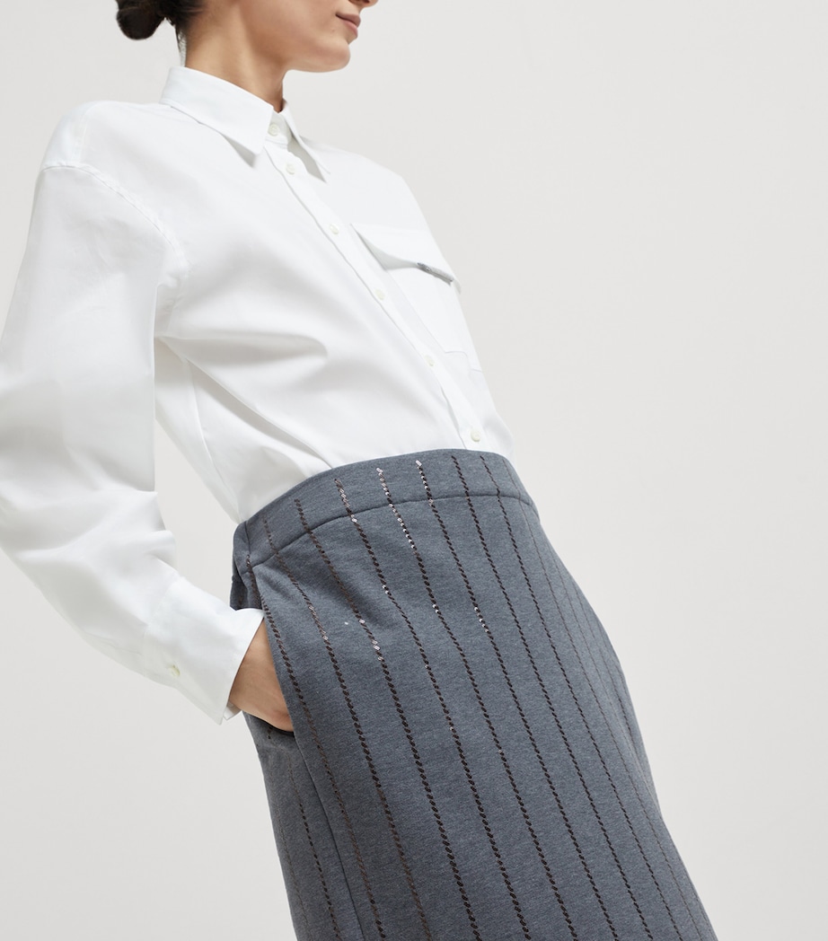 Cotton Sequin-Stripe Midi Skirt C8125 Image 5