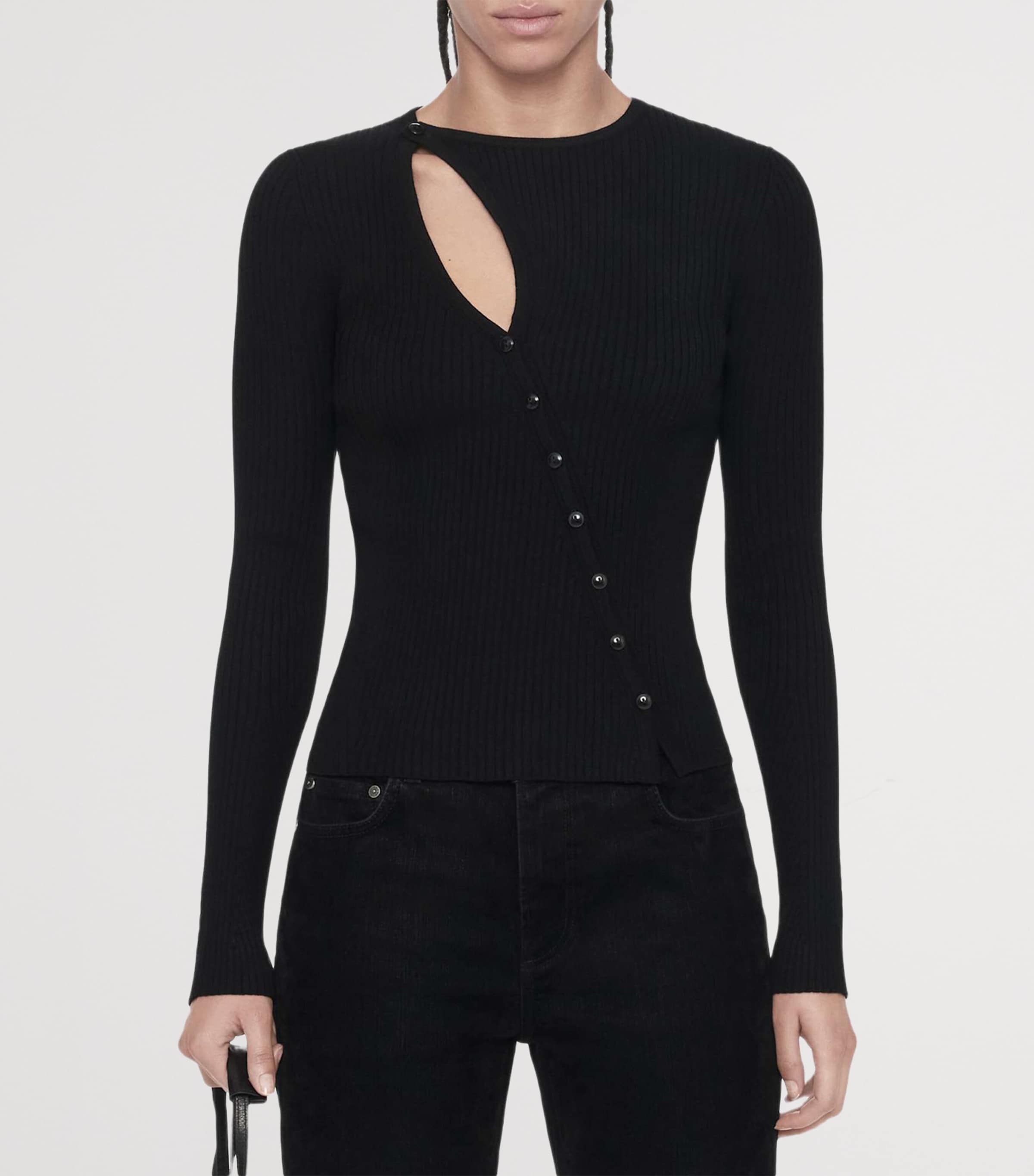 AllSaints Womens Cut-Out Cruz Cardigan Black Image 3
