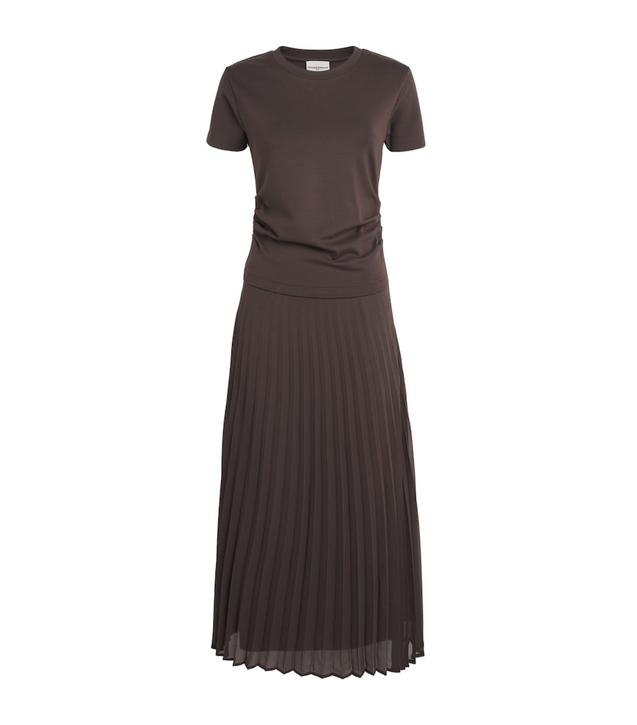Claudie Pierlot Womens Ruched Pleated-Skirt Dress Chocolate Image 1
