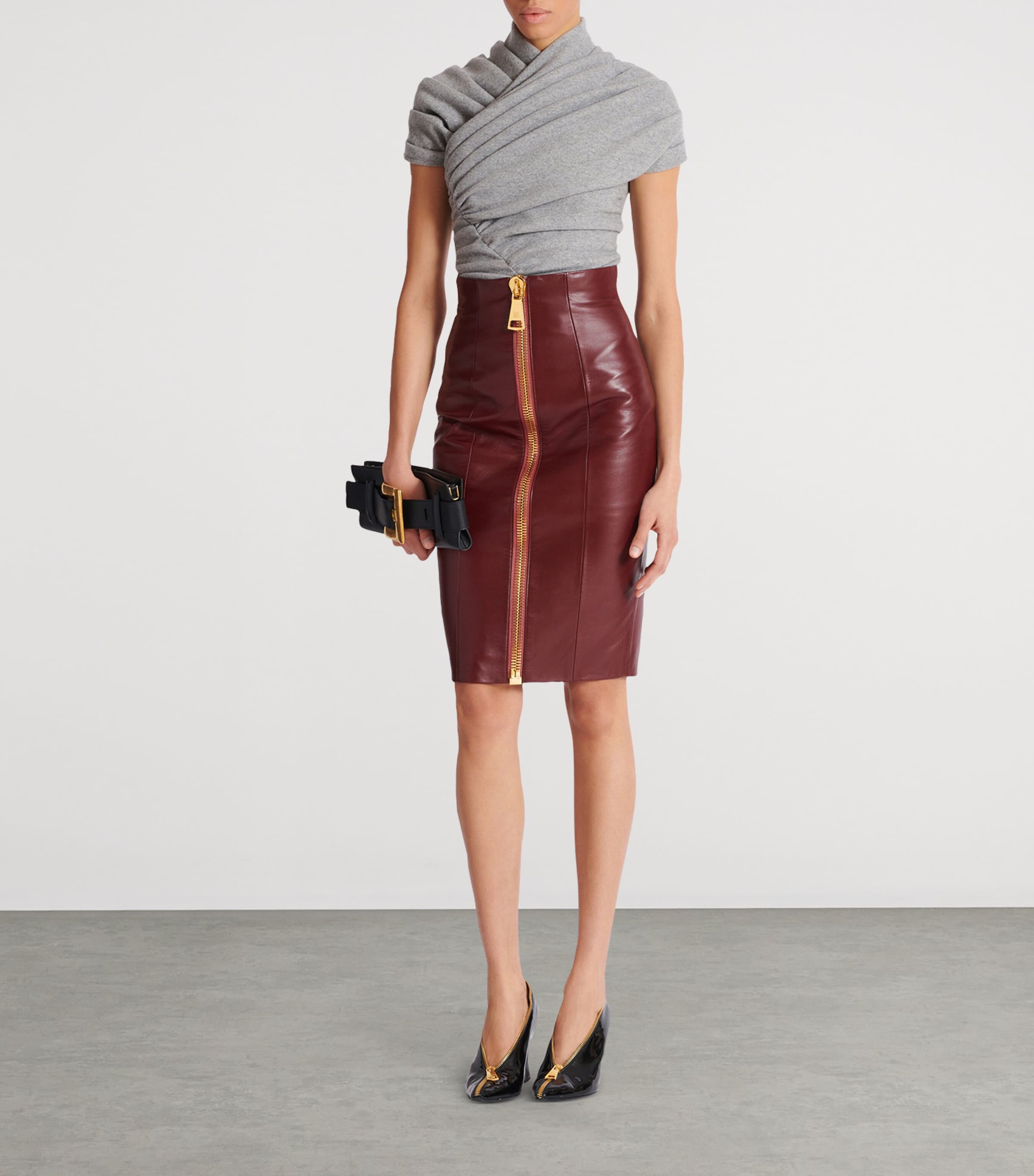 Lambskin Zip-Up Pencil Skirt 3AR AUBERGINE Image 6
