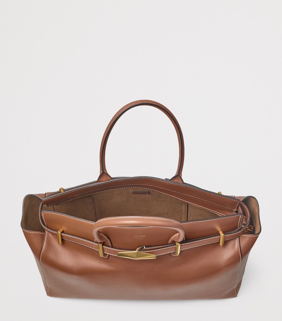 Diamond Leather Belted Top-Handle Bag TAN/ECRU/GOLD Image 5