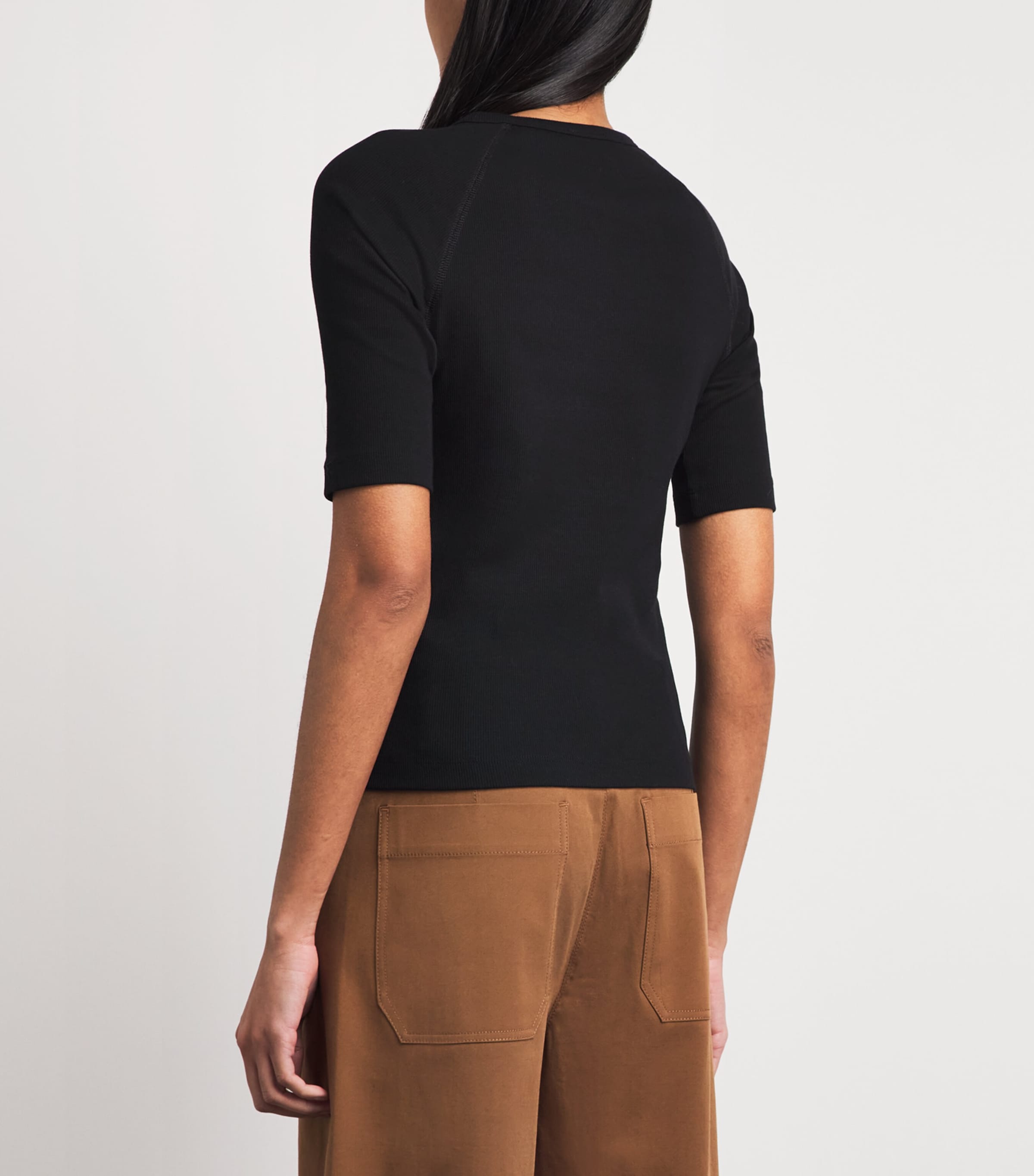 ME+EM Womens Stretch-Organic Cotton Slim Henley Top Black Image 5