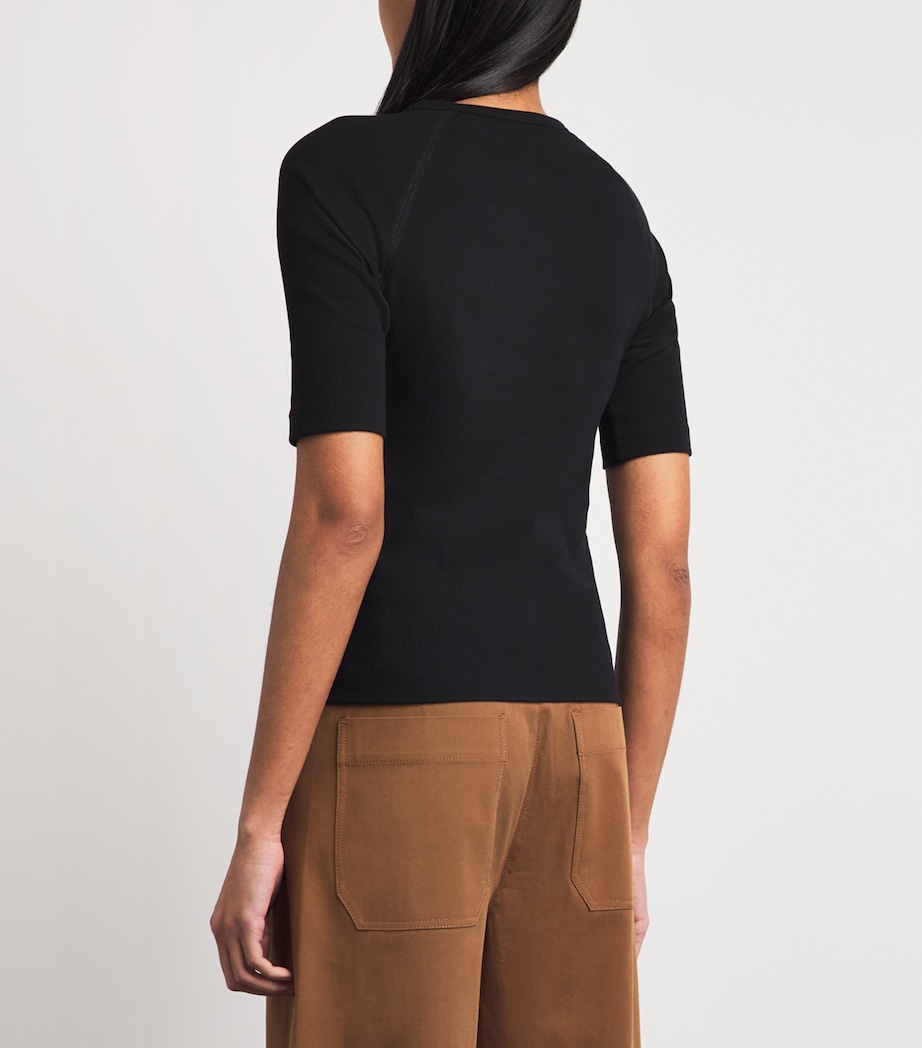 ME+EM Womens Stretch-Organic Cotton Slim Henley Top Black Image 5