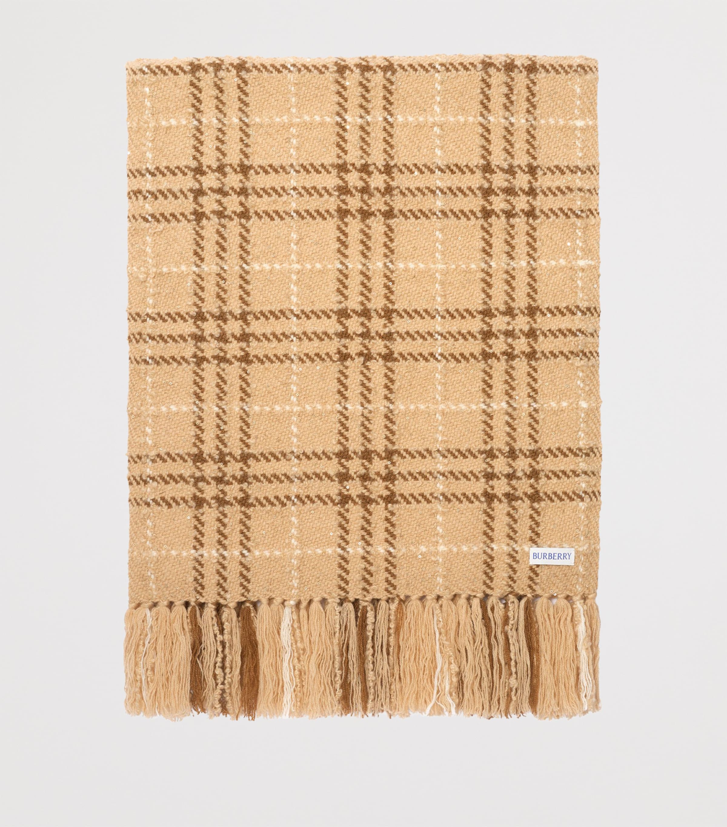 Burberry Cashmere-Wool-Silk Sequin Check Scarf Finch Beige Image 4