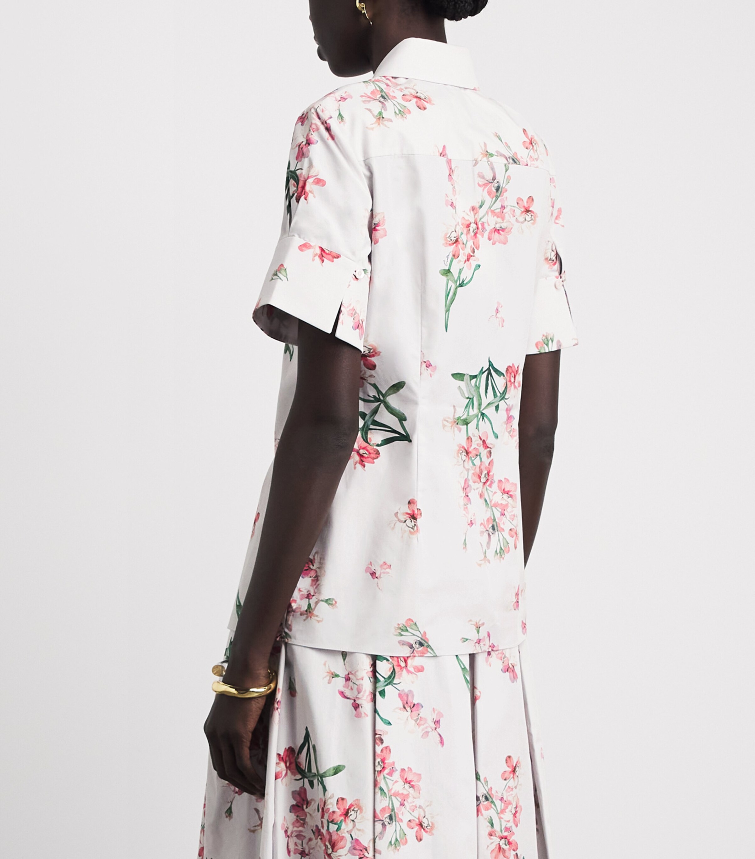 Erdem Womens Cotton Floral Short-Sleeve Shirt Paintd Orchd Ptl Pnk Image 5