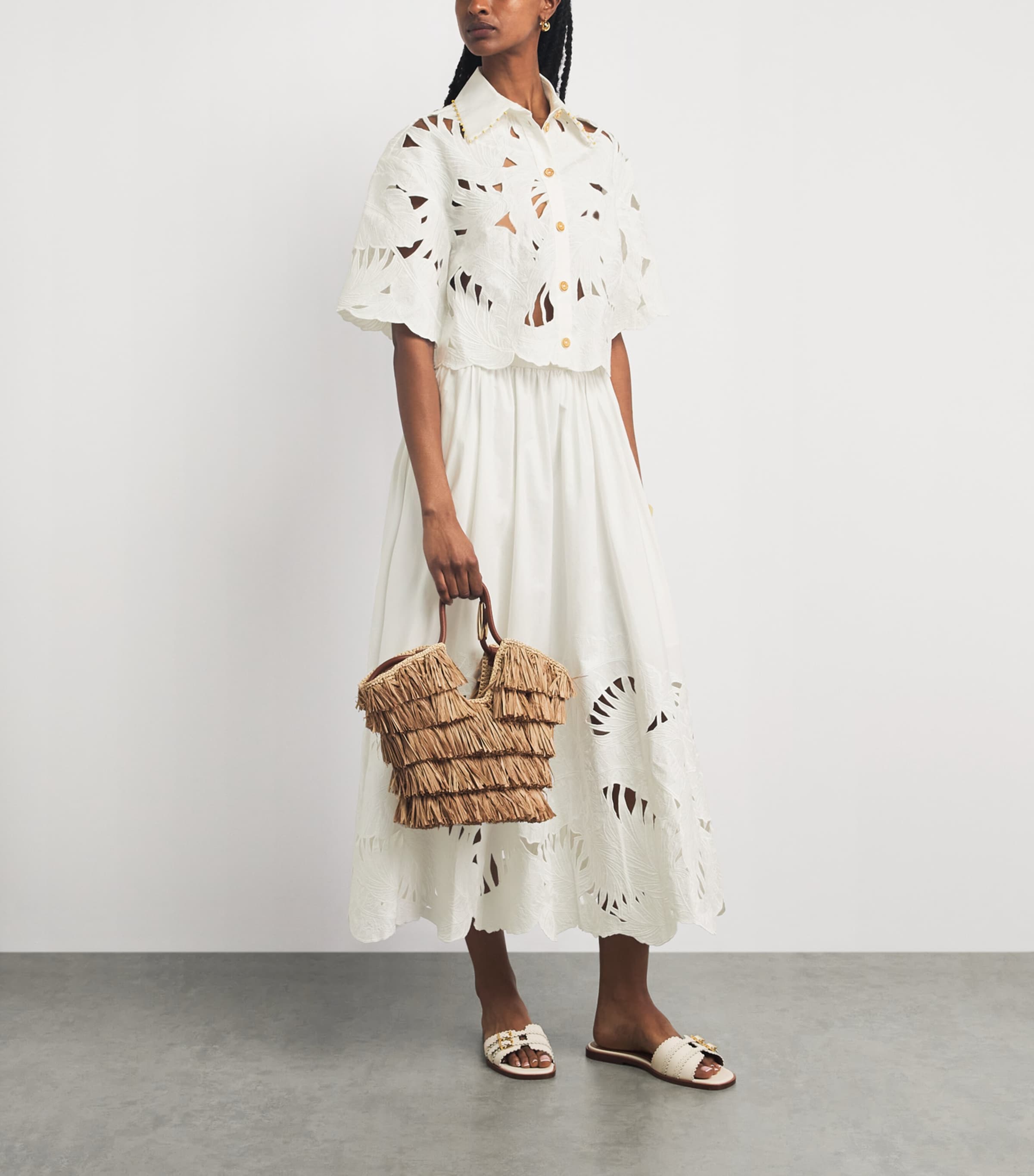Zimmermann Womens Cotton Mahon Midi Skirt Ivo Ivory Image 2