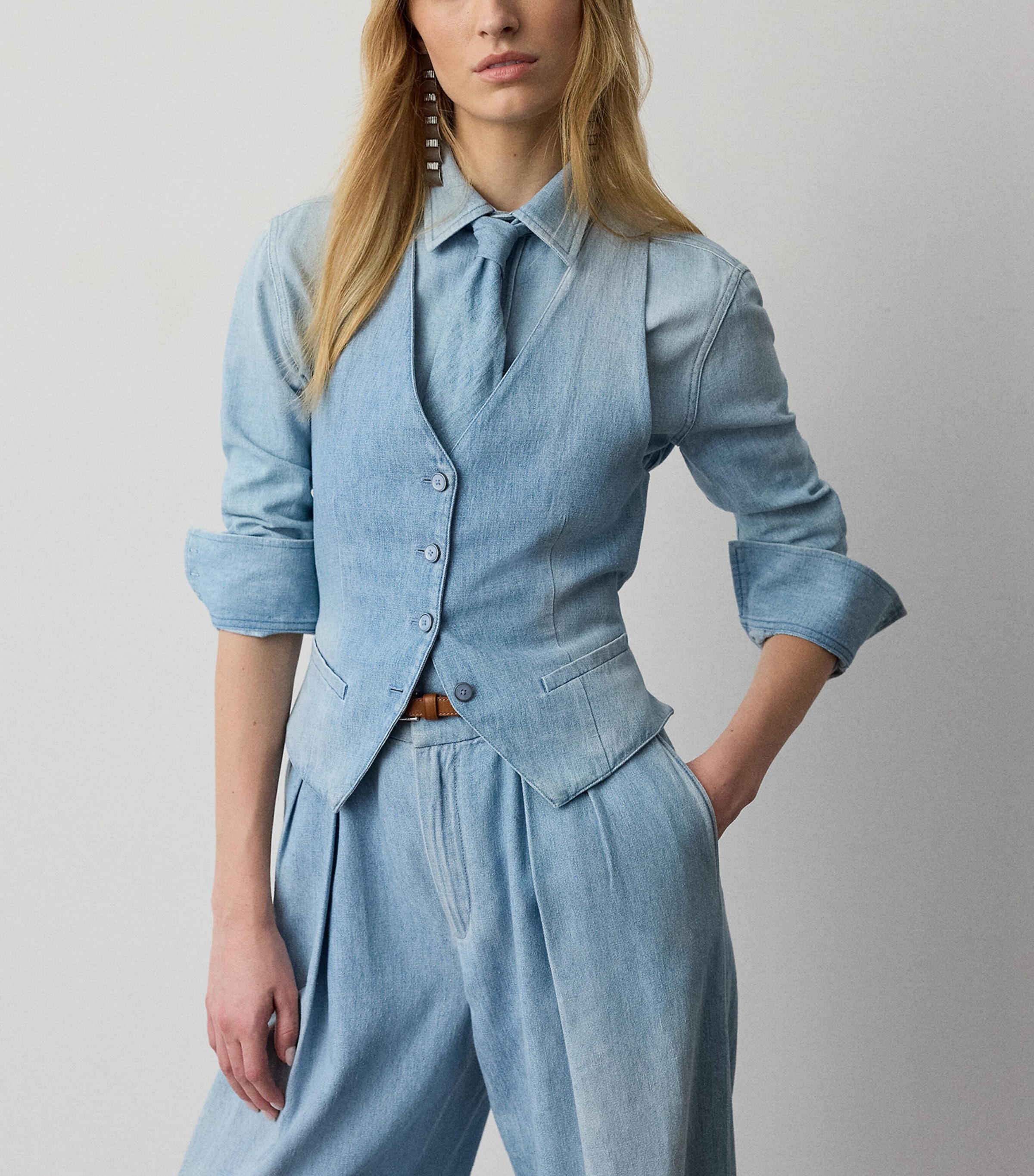 Ralph Lauren Collection Womens Cotton Denim Clarissa Waistcoat Cirrus Indigo Image 3