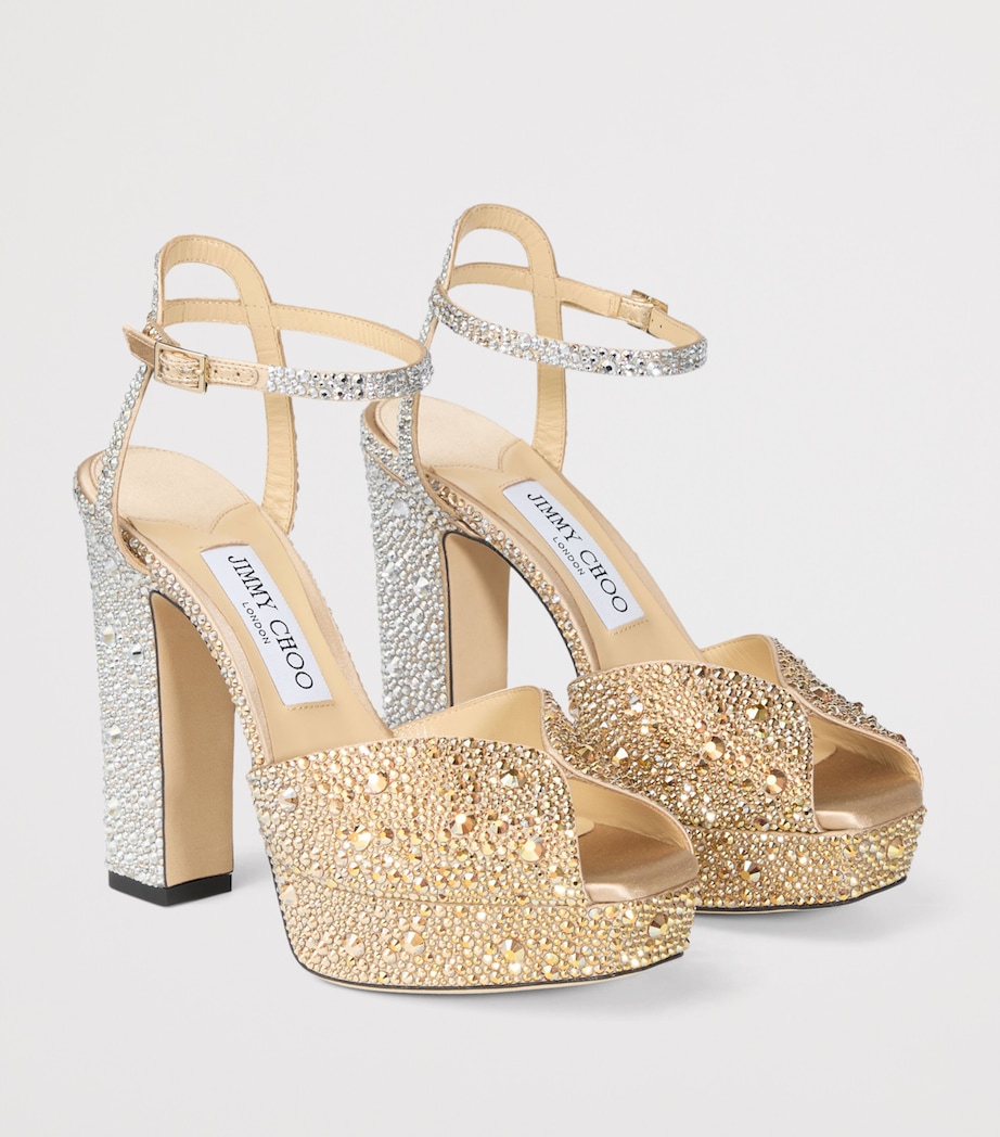 Jimmy Choo Sacaria 120 Embellished Platform Sandals Gold/crystal Image 3