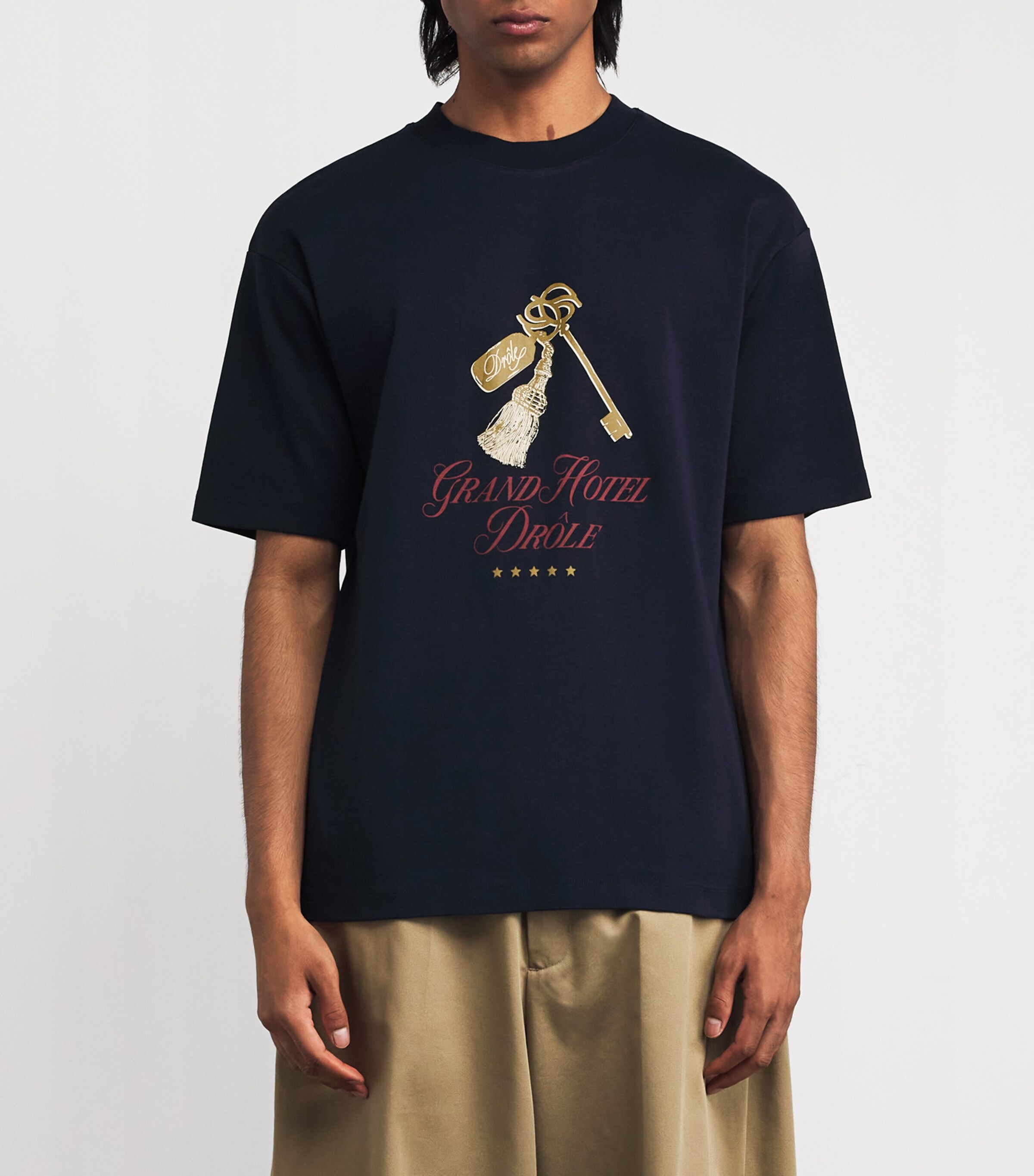 Drôle de Monsieur Mens Cotton Grand Hotel Print T-Shirt Ny / Navy Image 3