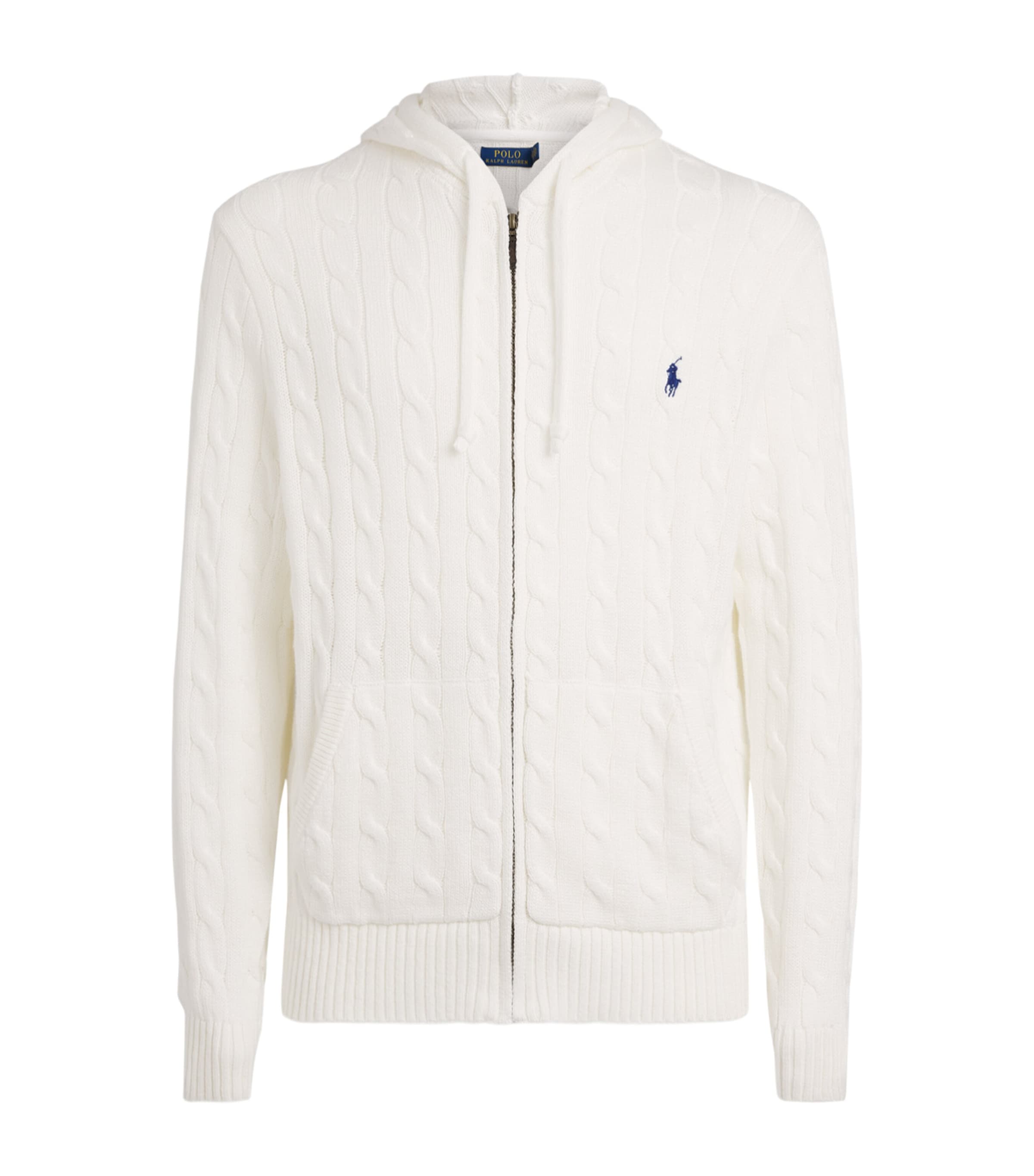 トップス Polo Ralph Lauren White zip hoodie Polo Ralph Lauren White Cotton Cable-Knit Zip-Up Hoodie | Harrods US